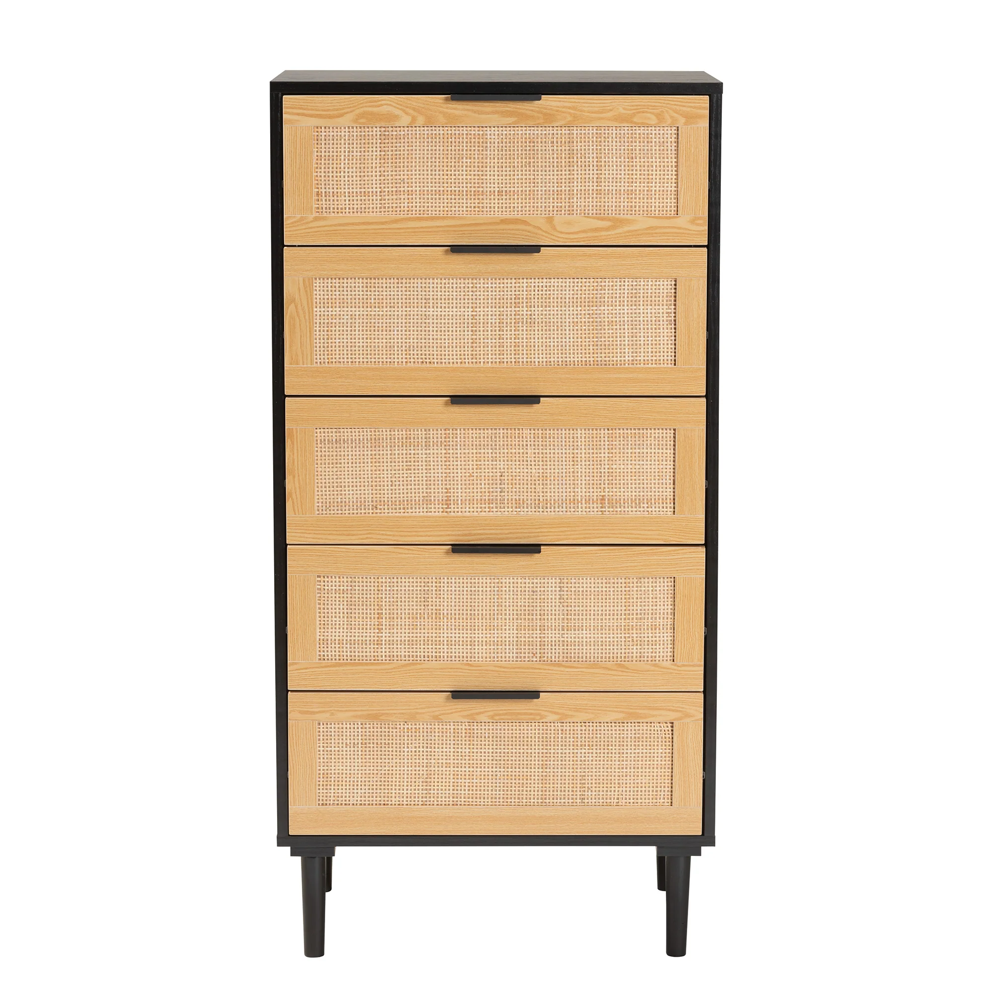 Baxton Studio Maureen Mid-Century Modern Espresso Brown Wood and Rattan 5-Drawer Storage Cabinet - Image 6