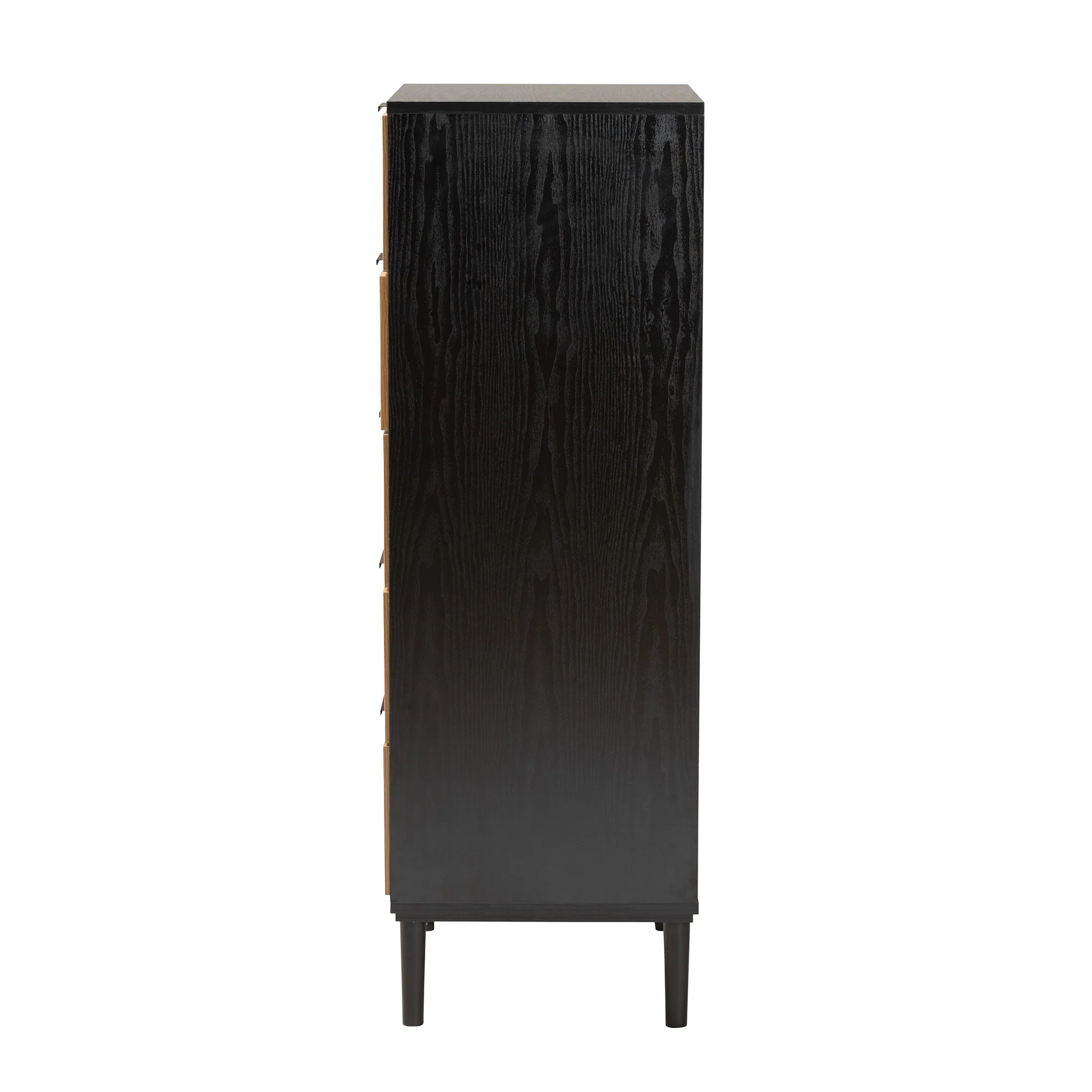 Baxton Studio Maureen Mid-Century Modern Espresso Brown Wood and Rattan 5-Drawer Storage Cabinet - Image 7