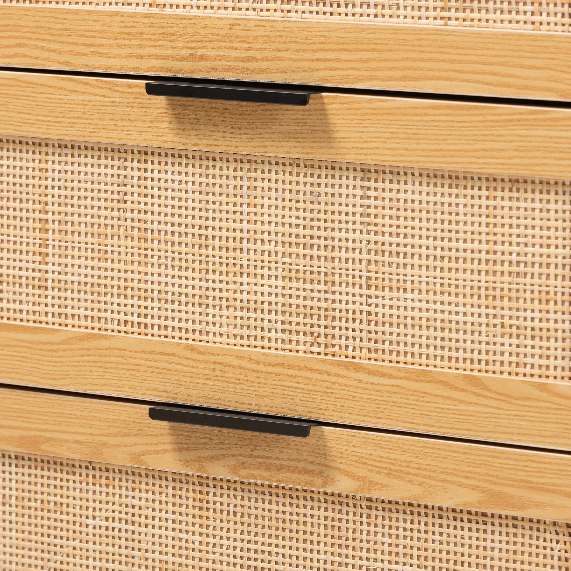 Baxton Studio Maureen Mid-Century Modern Espresso Brown Wood and Rattan 5-Drawer Storage Cabinet - Image 8