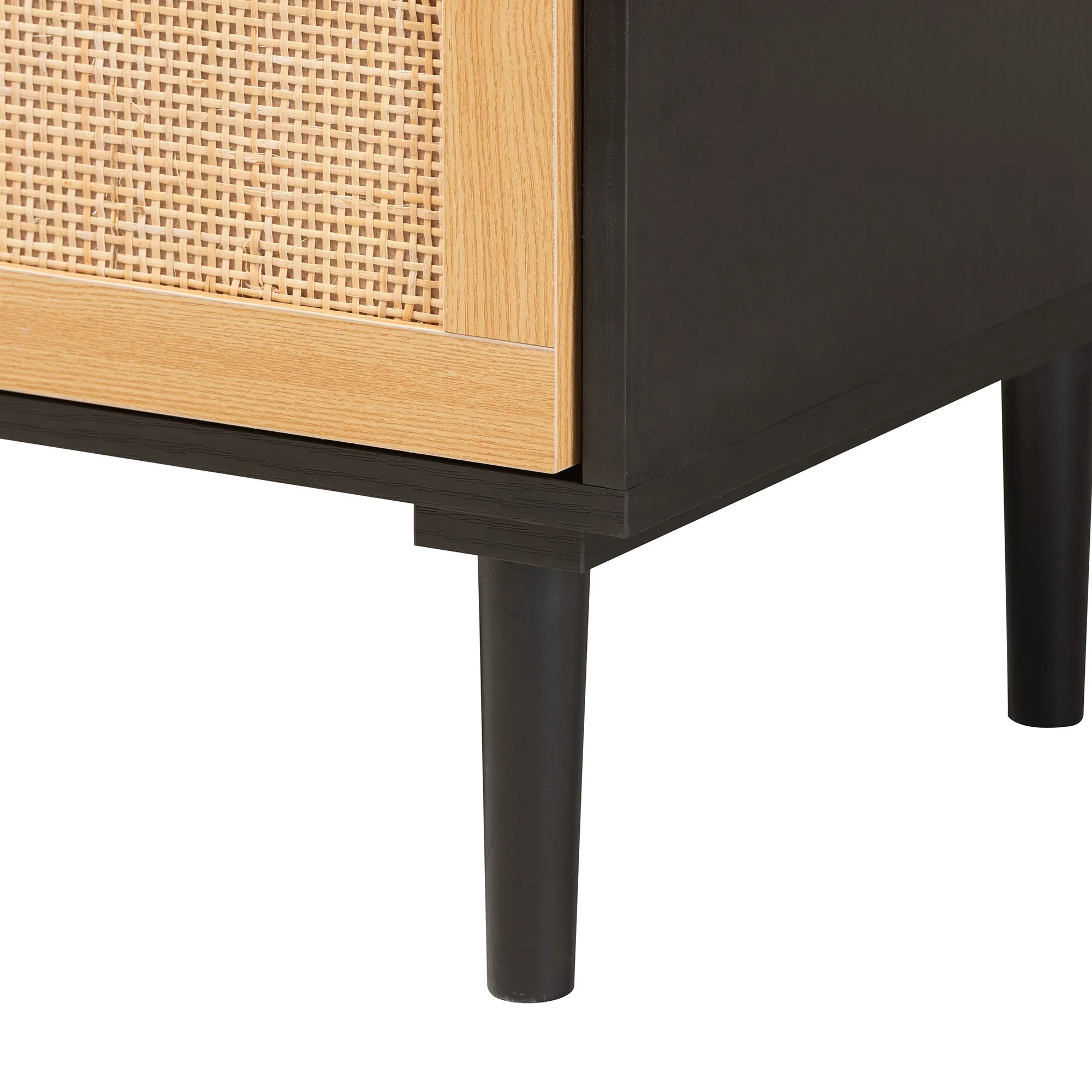 Baxton Studio Maureen Mid-Century Modern Espresso Brown Wood and Rattan 5-Drawer Storage Cabinet - Image 9