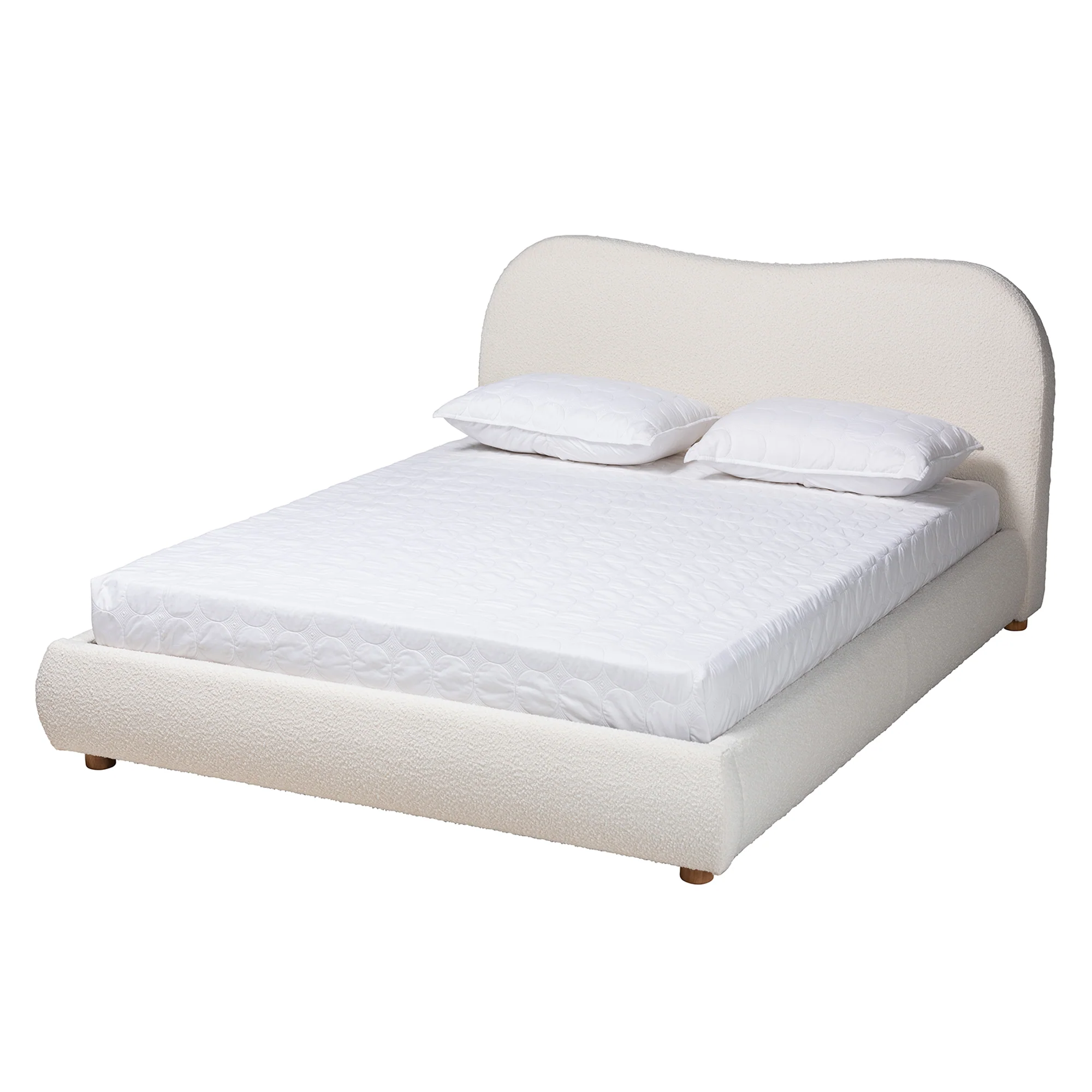 Baxton Studio Maya Mid-Century Modern Cream Boucle Fabric and Oak Brown Finished Wood Queen Size Platform Bed - Image 2