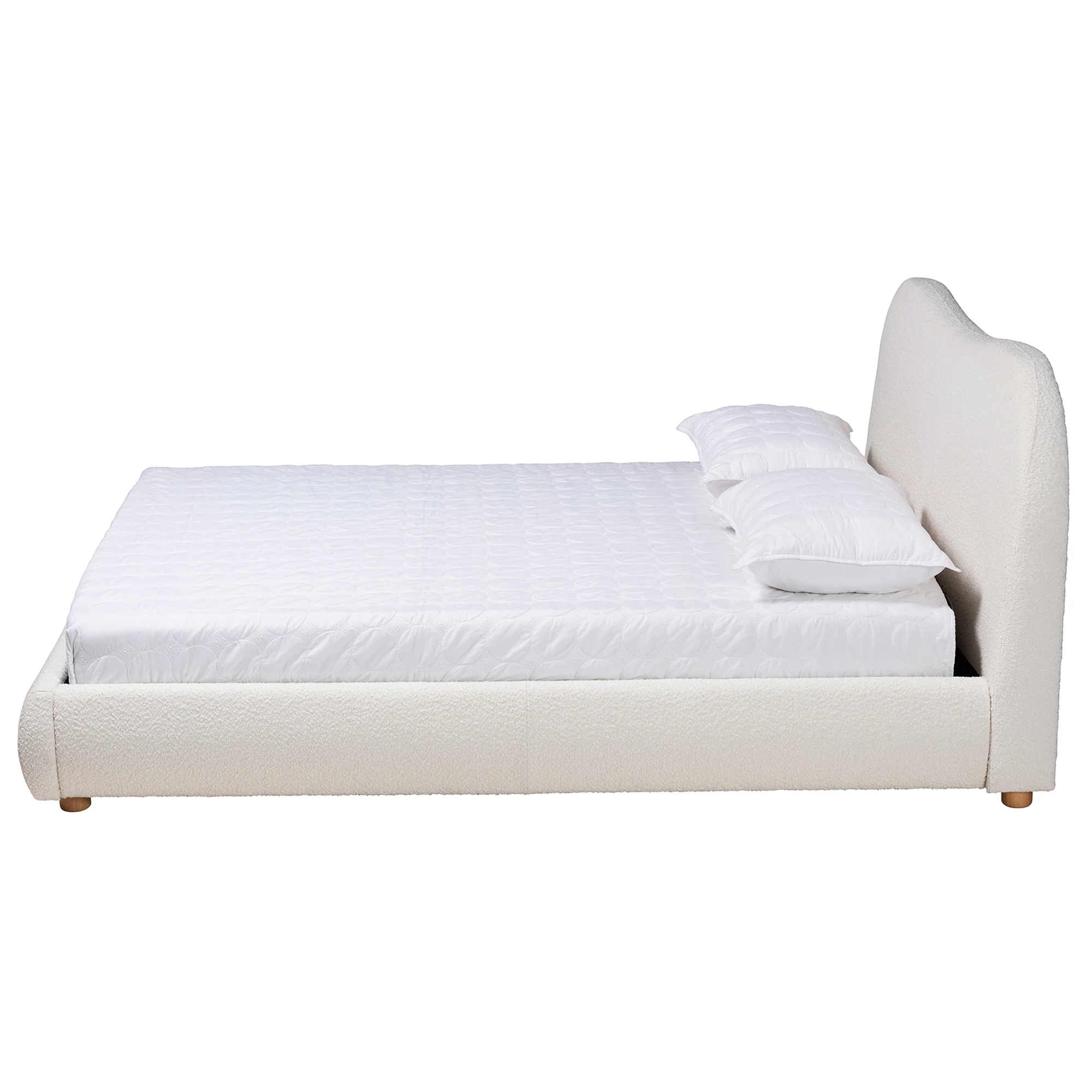 Baxton Studio Maya Mid-Century Modern Cream Boucle Fabric and Oak Brown Finished Wood Queen Size Platform Bed - Image 3