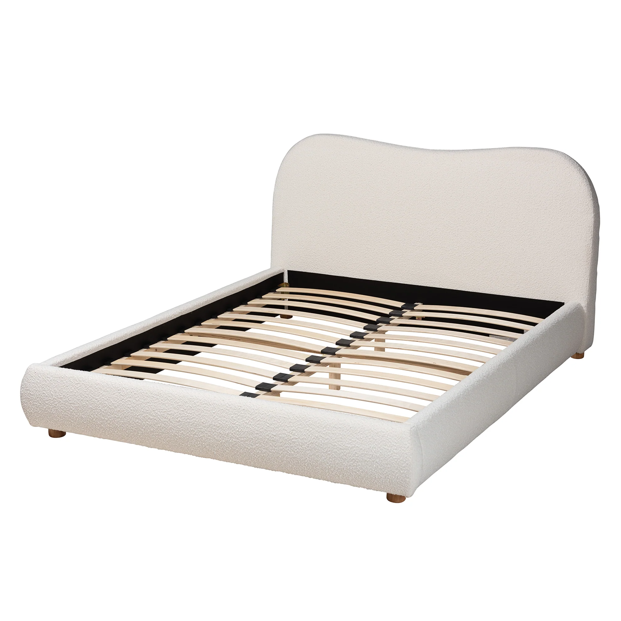 Baxton Studio Maya Mid-Century Modern Cream Boucle Fabric and Oak Brown Finished Wood Queen Size Platform Bed - Image 4
