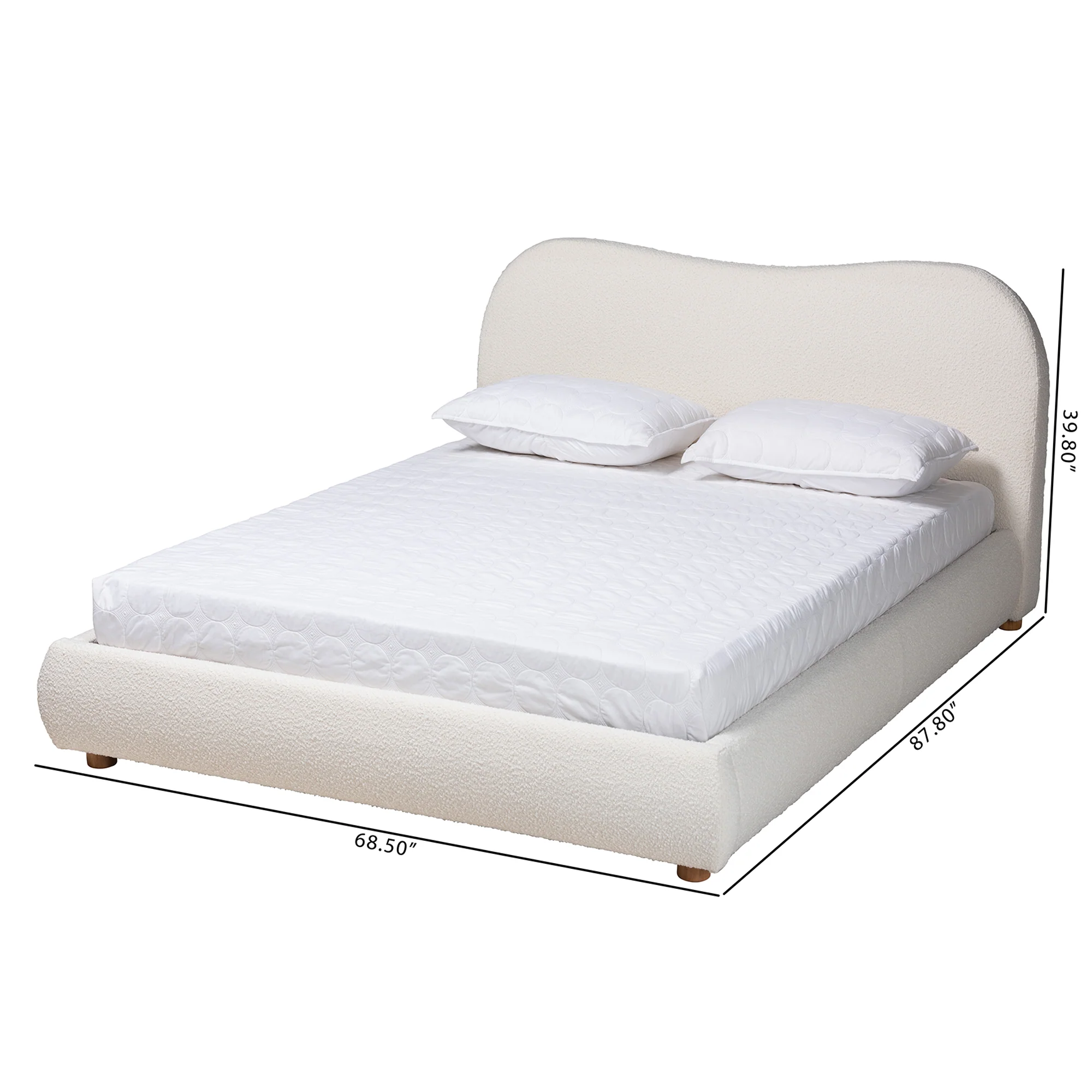 Baxton Studio Maya Mid-Century Modern Cream Boucle Fabric and Oak Brown Finished Wood Queen Size Platform Bed - Image 8