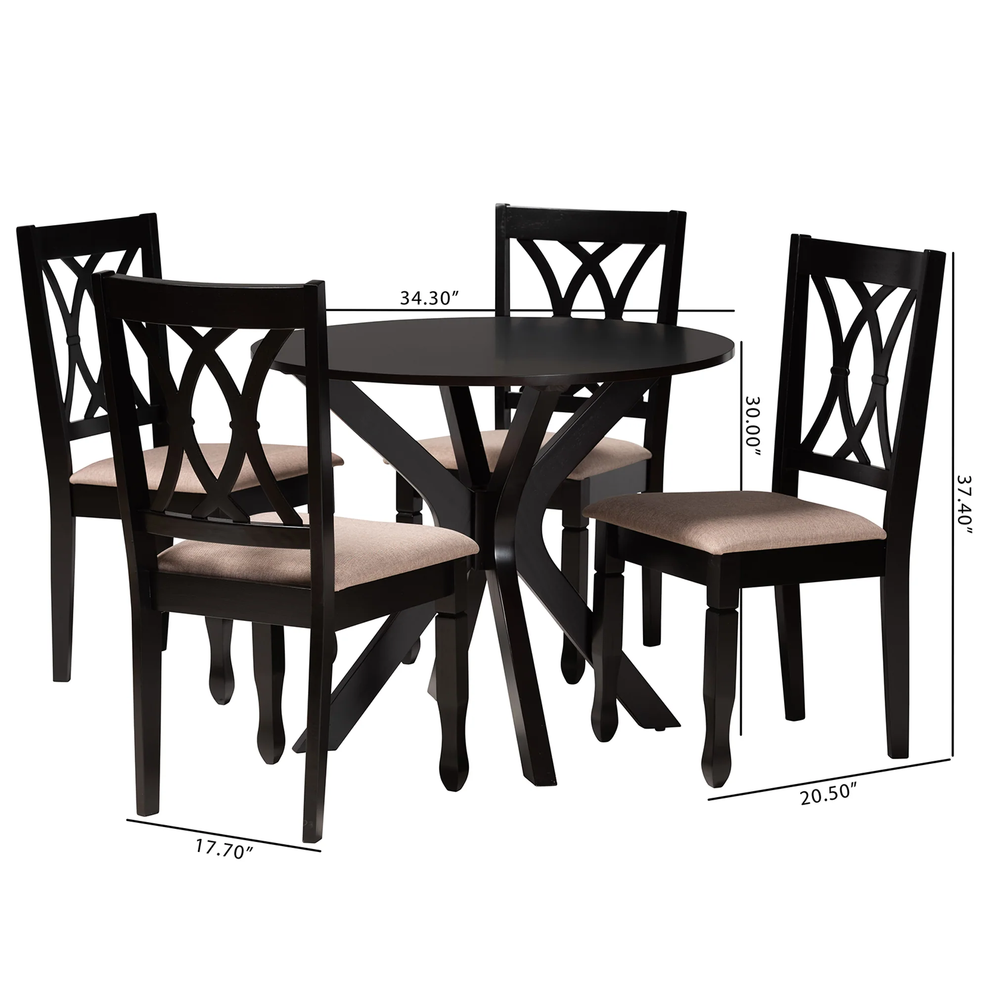 Baxton Studio Maya Modern Beige Fabric and Espresso Brown Finished Wood 5-Piece Dining Set - Image 10