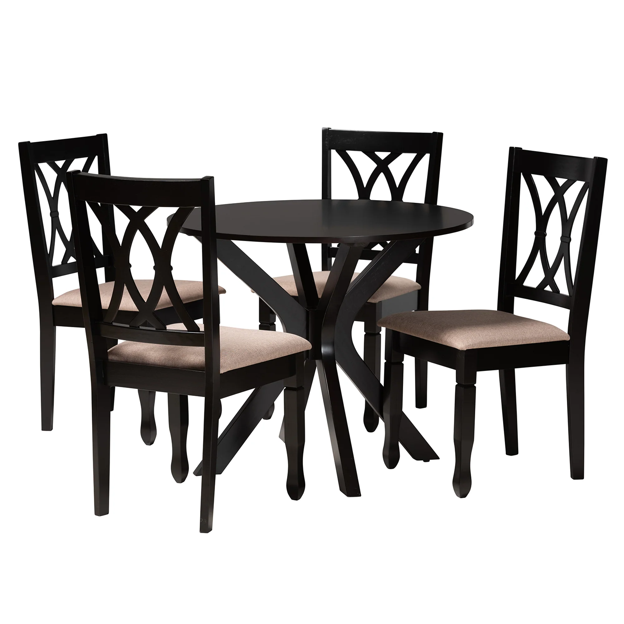 Baxton Studio Maya Modern Beige Fabric and Espresso Brown Finished Wood 5-Piece Dining Set - Image 2