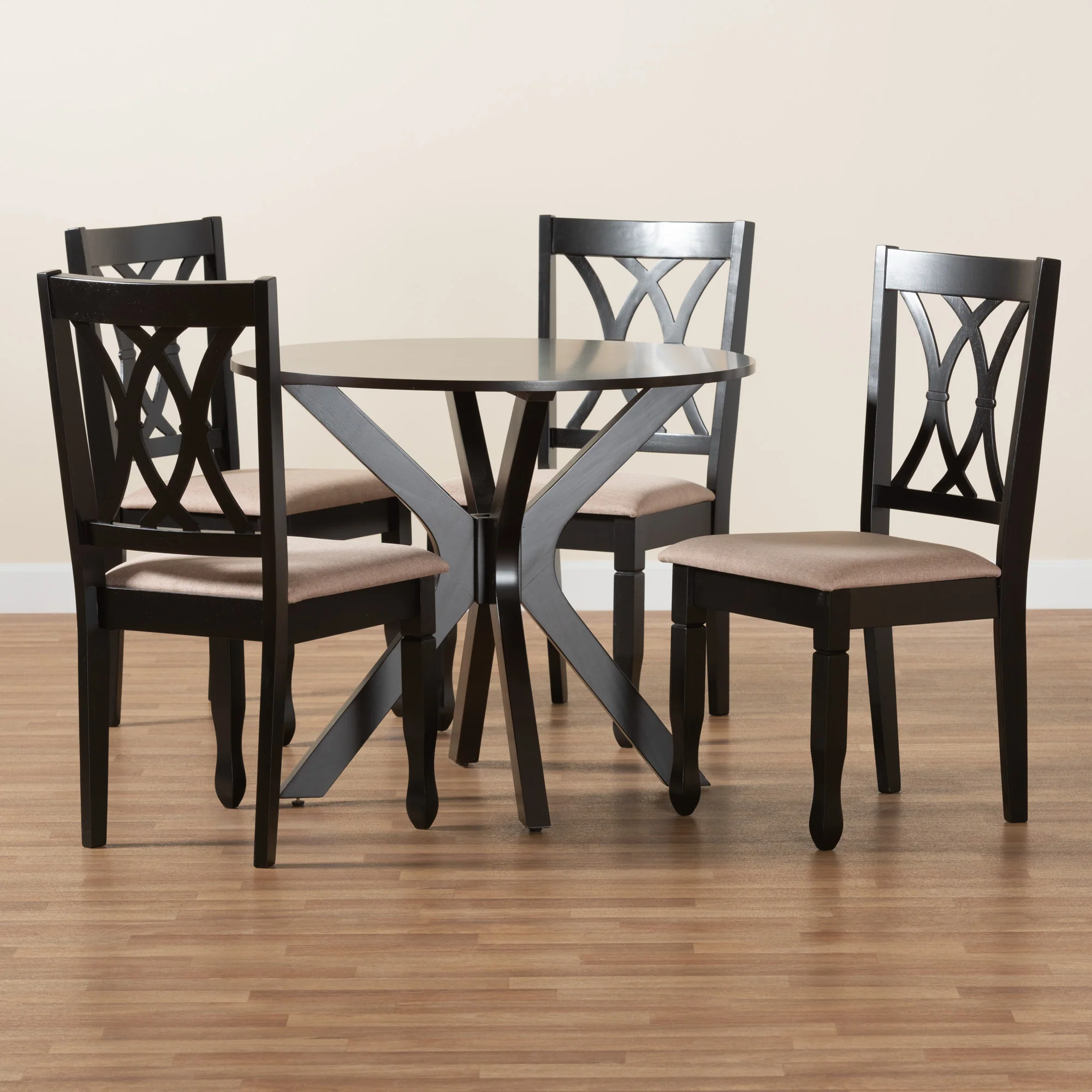 Baxton Studio Maya Modern Beige Fabric and Espresso Brown Finished Wood 5-Piece Dining Set - Image 9