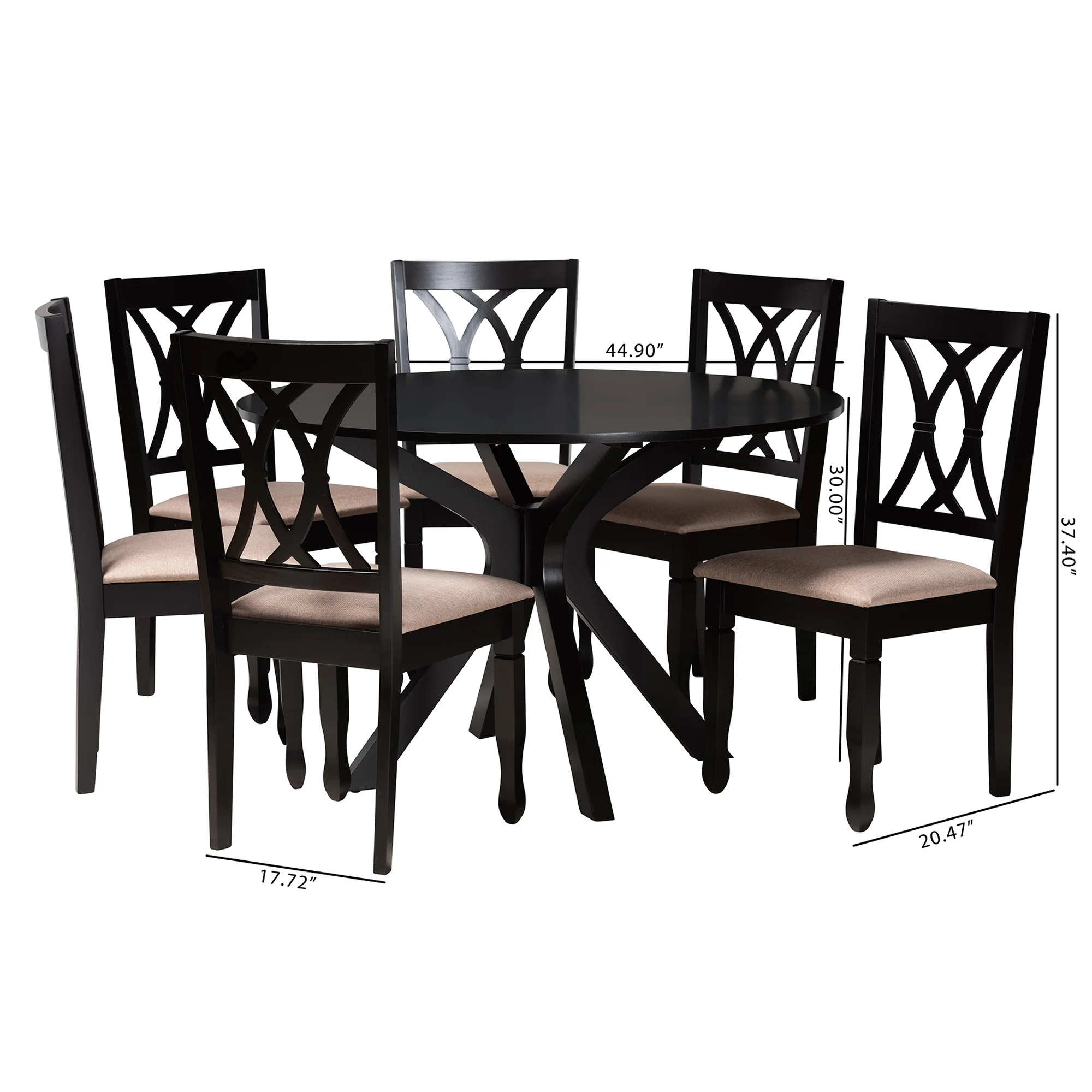 Baxton Studio Maya Modern Beige Fabric and Espresso Brown Finished Wood 7-Piece Dining Set - Image 10