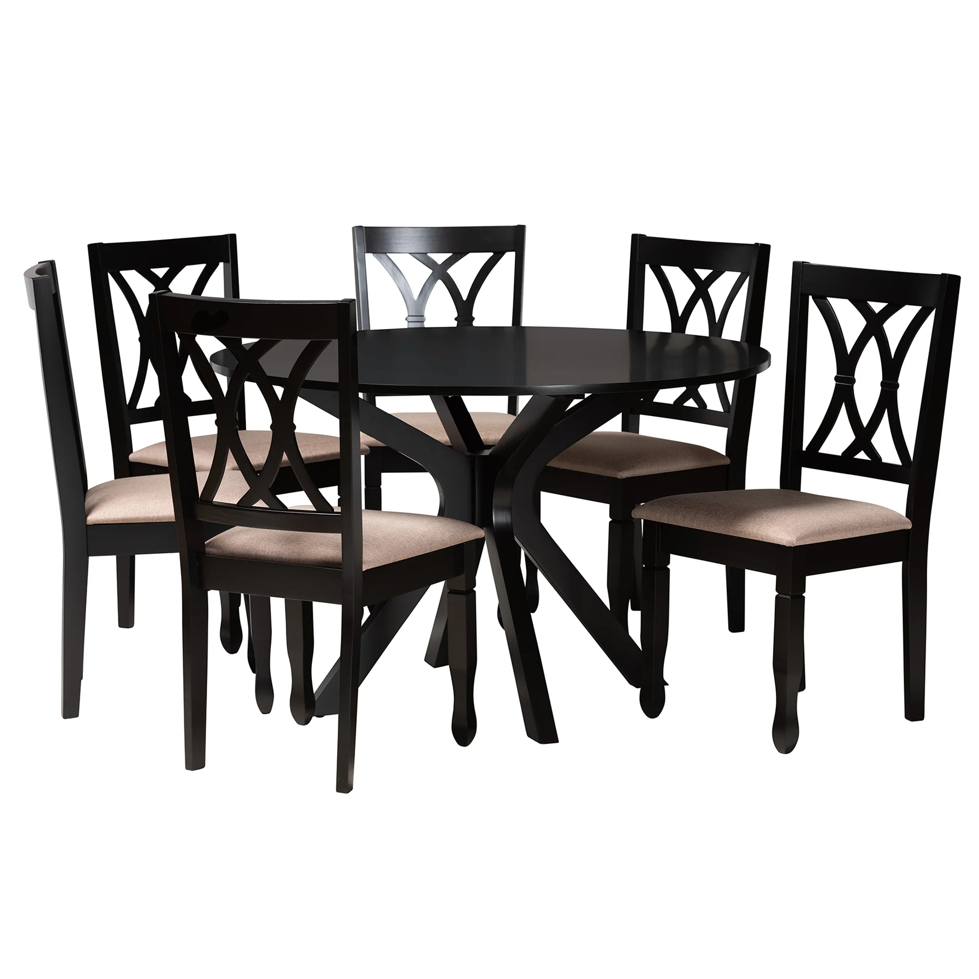 Baxton Studio Maya Modern Beige Fabric and Espresso Brown Finished Wood 7-Piece Dining Set - Image 2