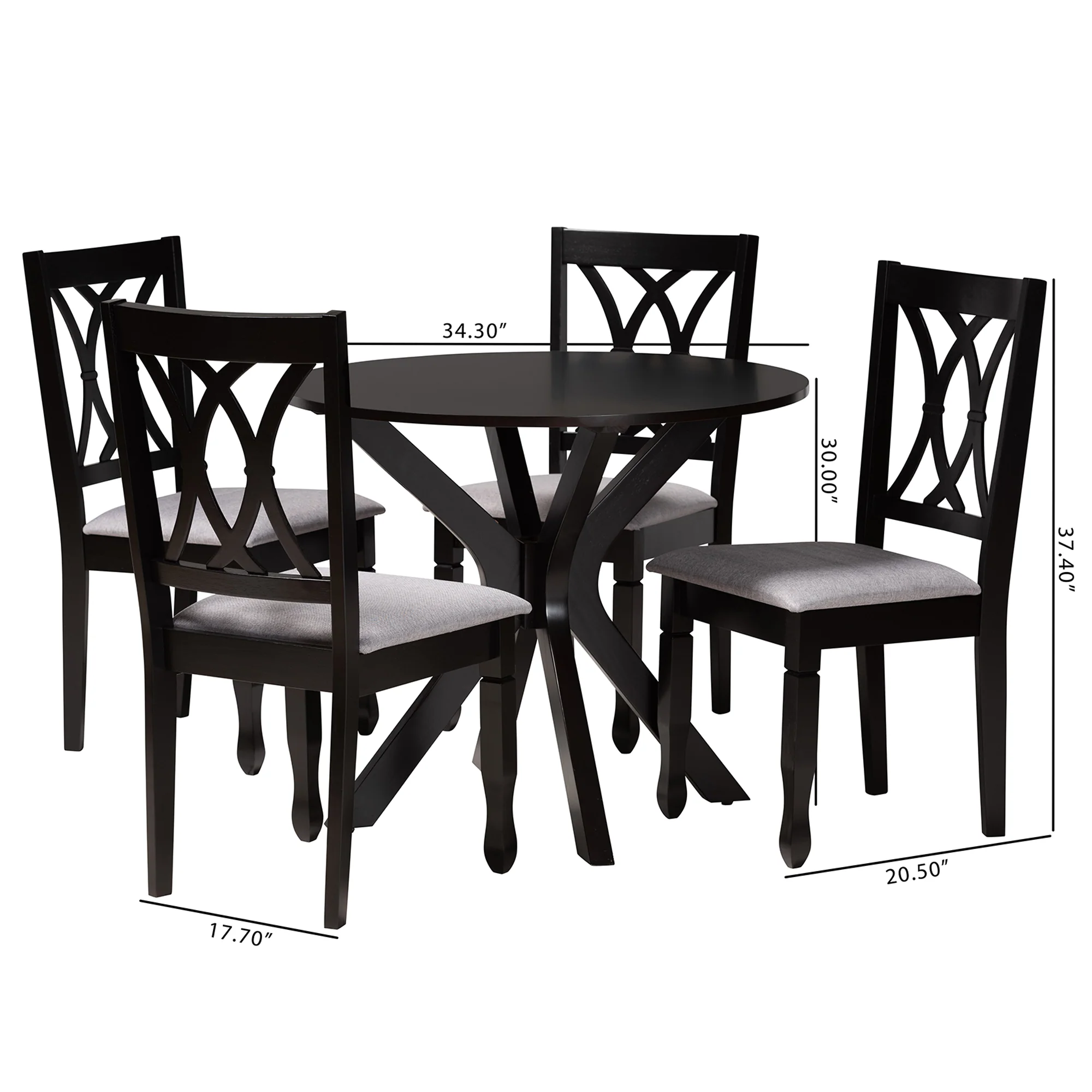 Baxton Studio Maya Modern Grey Fabric and Espresso Brown Finished Wood 5-Piece Dining Set - Image 10