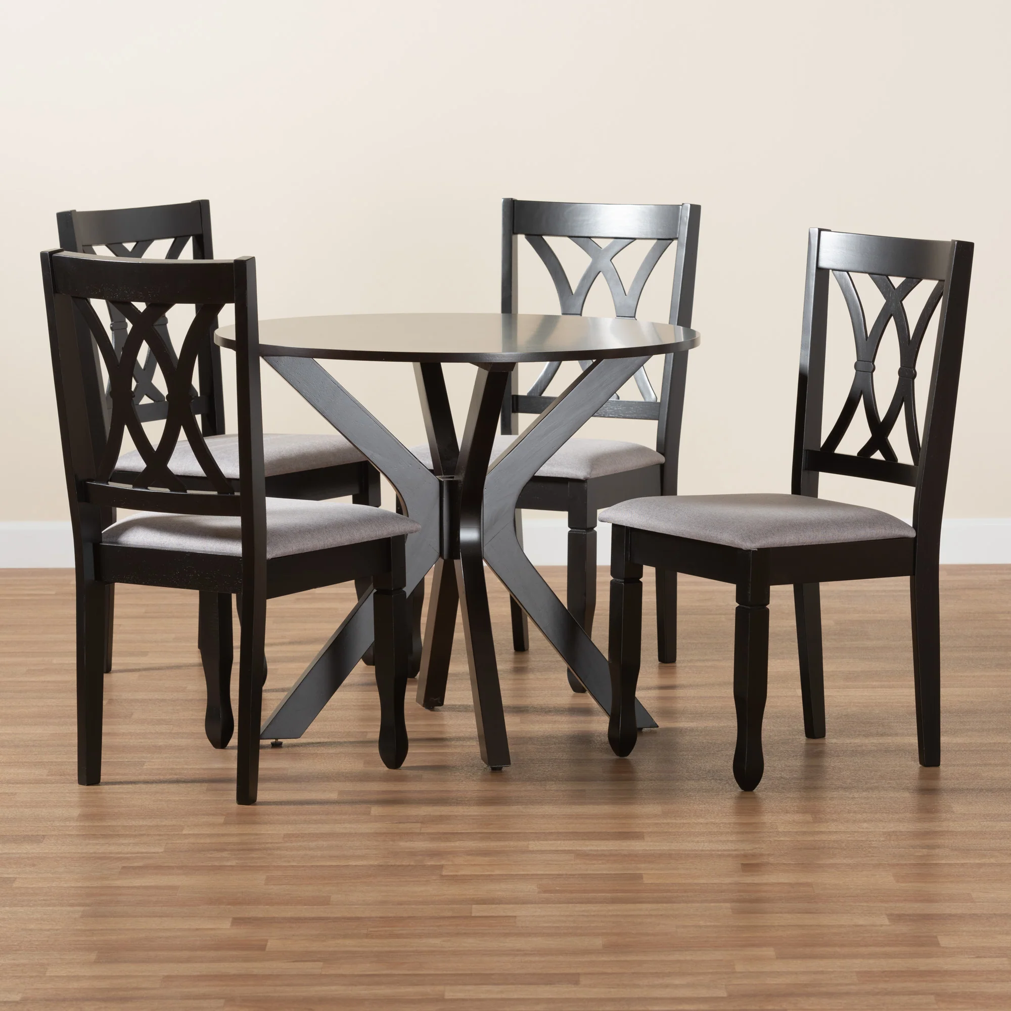 Baxton Studio Maya Modern Grey Fabric and Espresso Brown Finished Wood 5-Piece Dining Set - Image 9