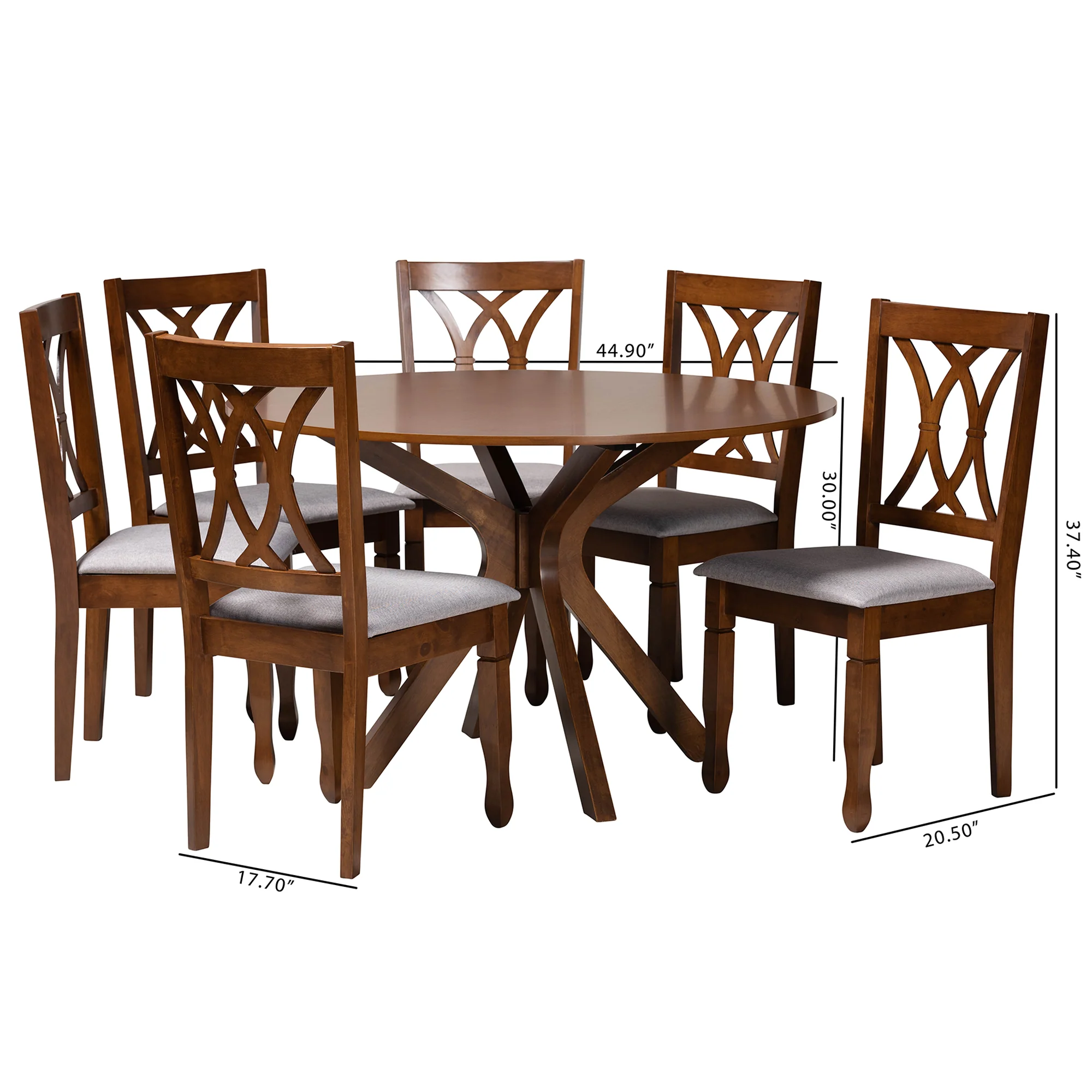 Baxton Studio Maya Modern Grey Fabric and Walnut Brown Finished Wood 7-Piece Dining Set - Image 10