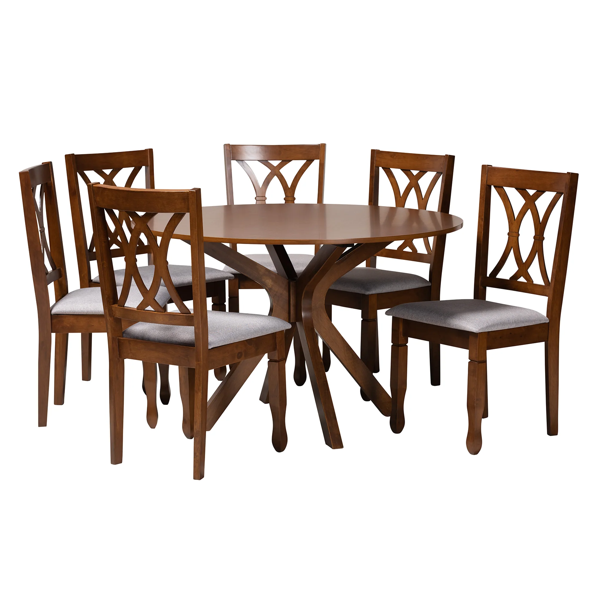 Baxton Studio Maya Modern Grey Fabric and Walnut Brown Finished Wood 7-Piece Dining Set - Image 2