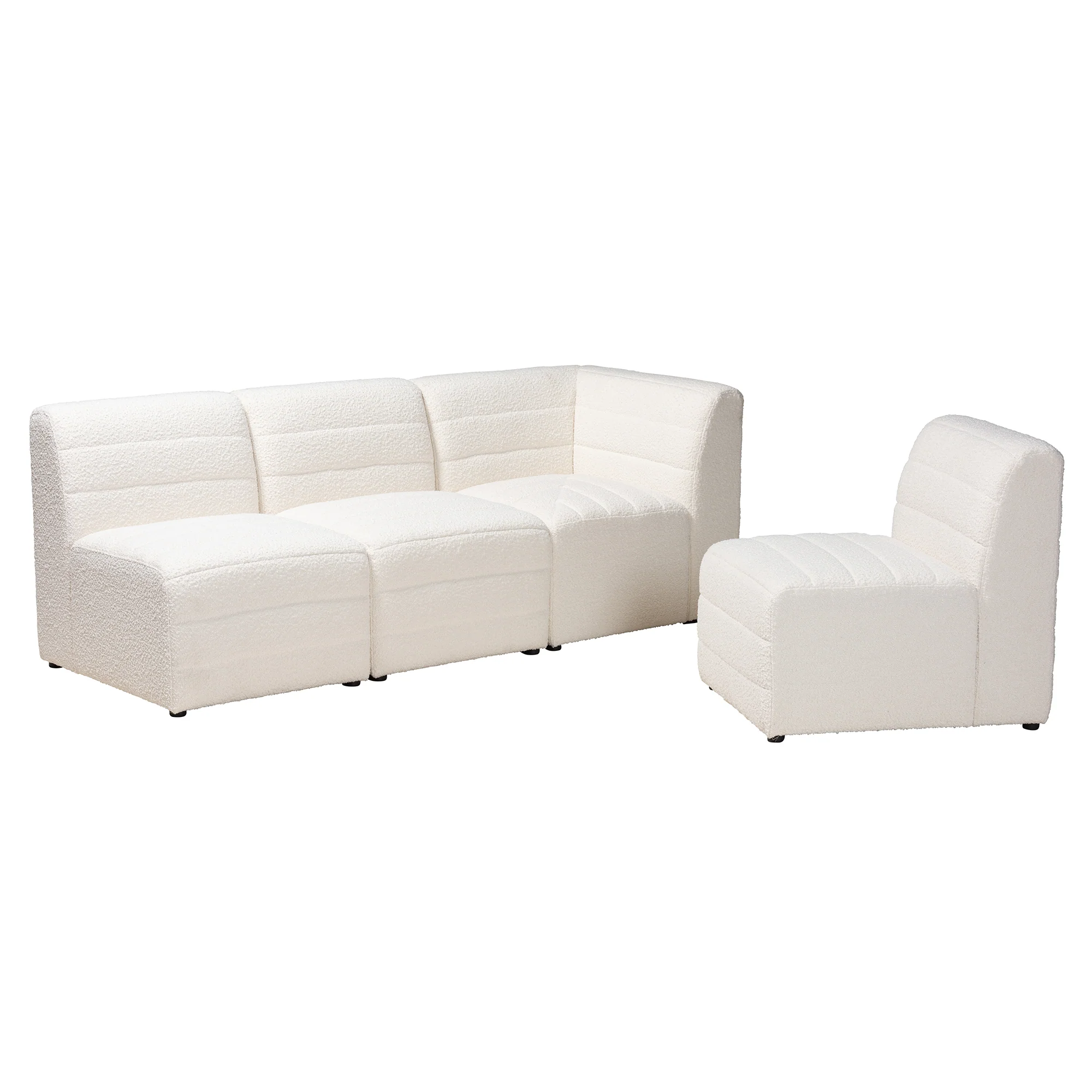 Baxton Studio Maya Modern White Boucle Fabric 4-Piece Modular Sectional Sofa - Image 4