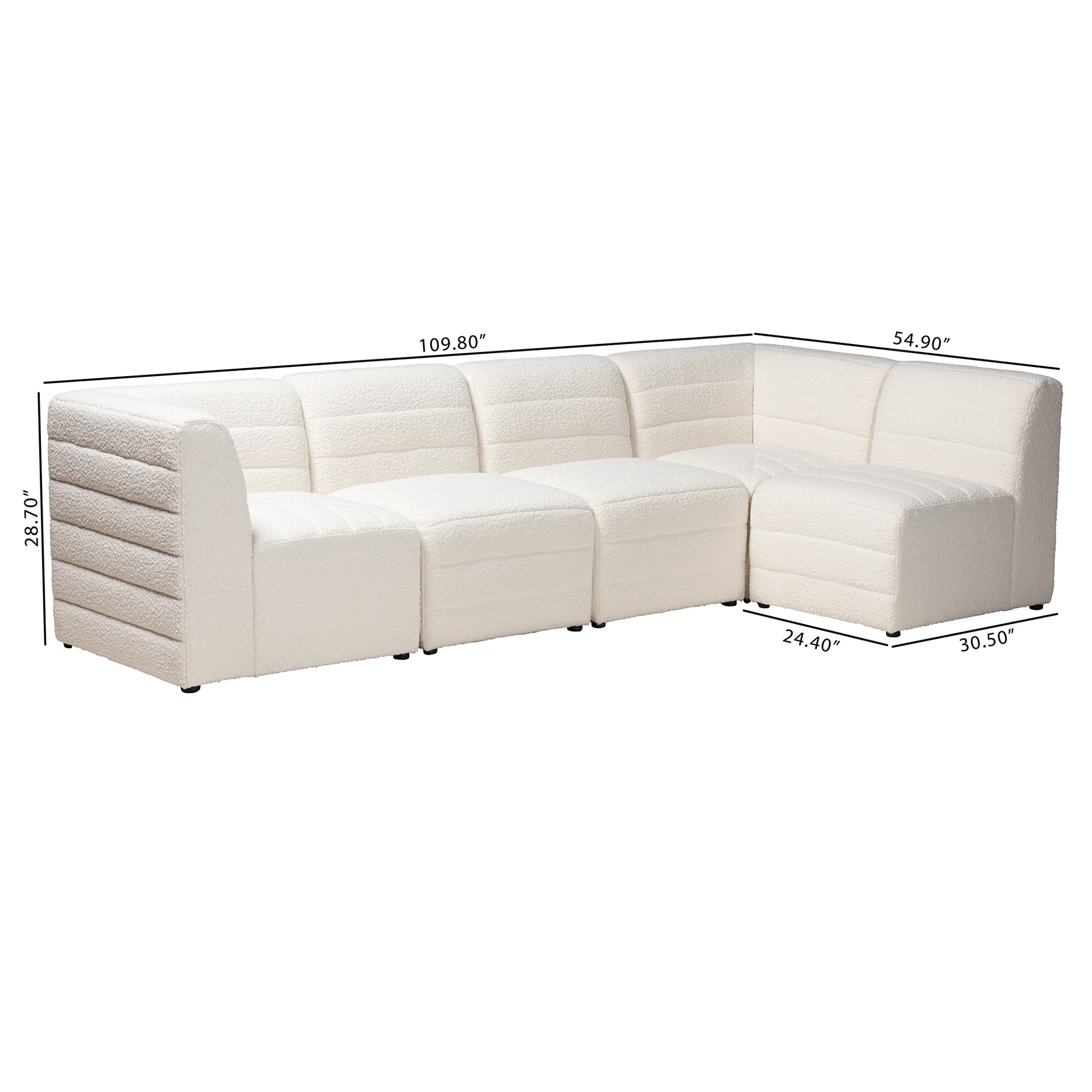 Baxton Studio Maya Modern White Boucle Fabric 5-Piece Modular Sectional Sofa - Image 10