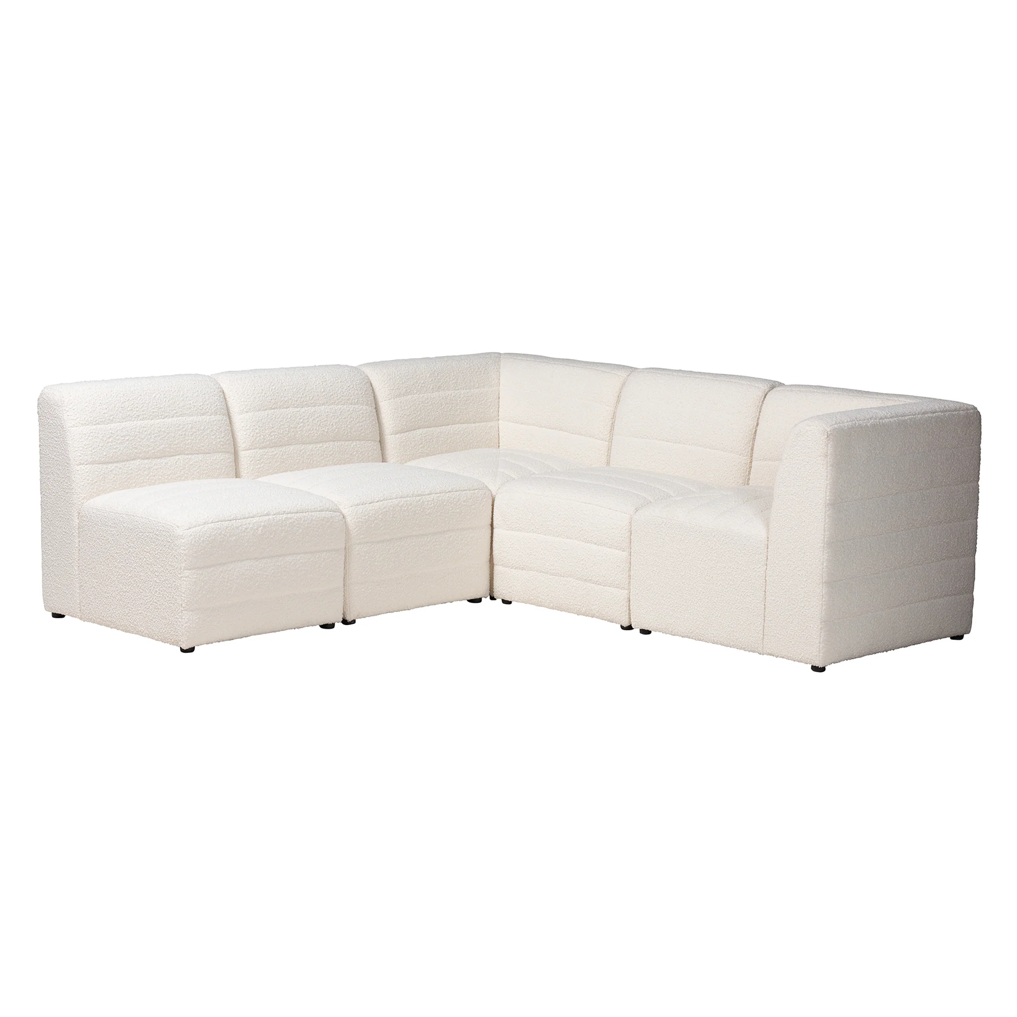 Baxton Studio Maya Modern White Boucle Fabric 5-Piece Modular Sectional Sofa - Image 3