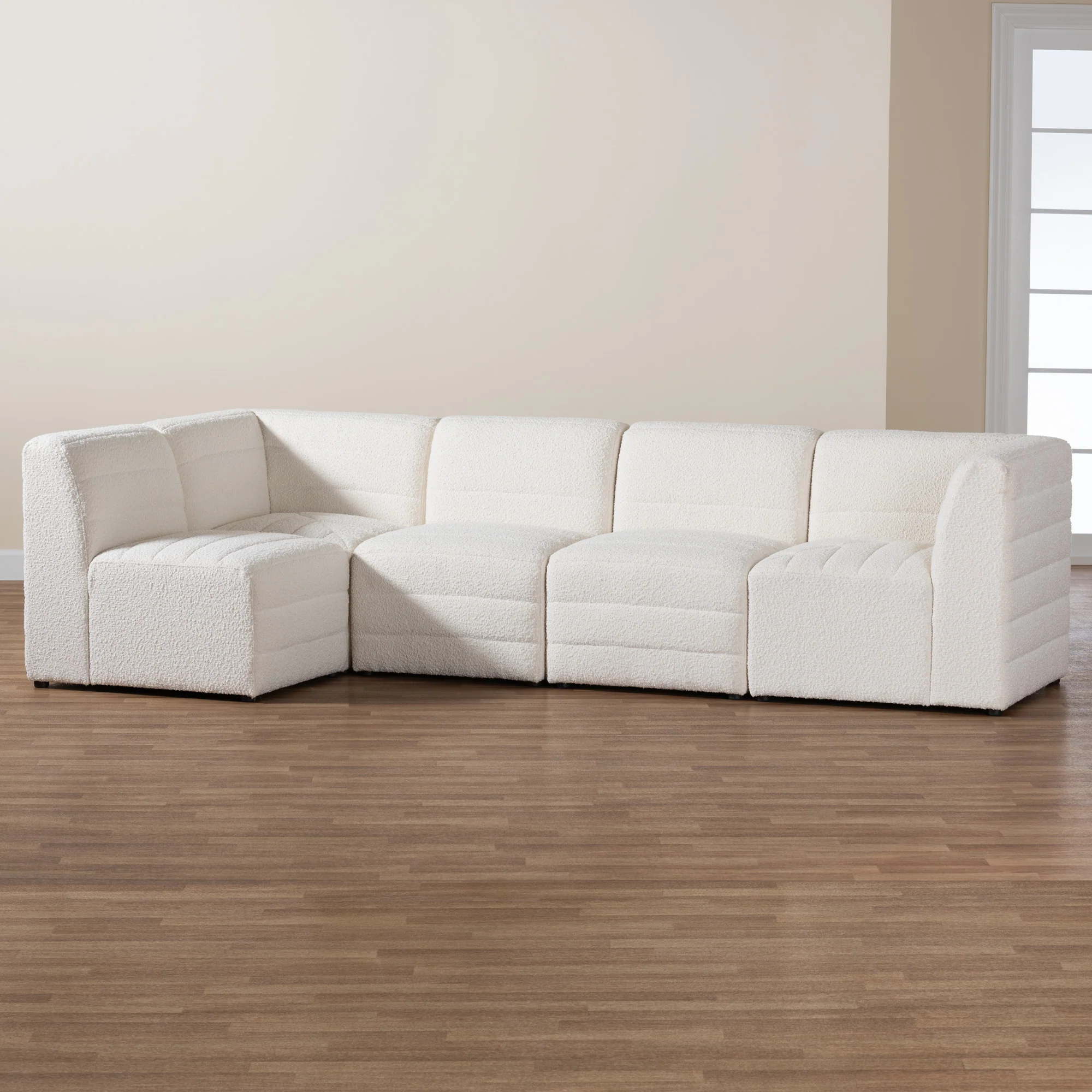 Baxton Studio Maya Modern White Boucle Fabric 5-Piece Modular Sectional Sofa - Image 9