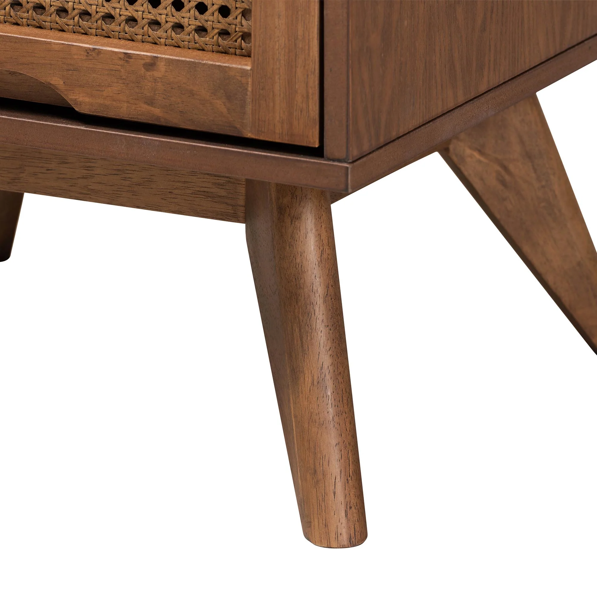 Baxton Studio Melora Mid-Century Modern Walnut Brown Finished Wood and Rattan King Size 3-Piece Bedroom Set - Image 10