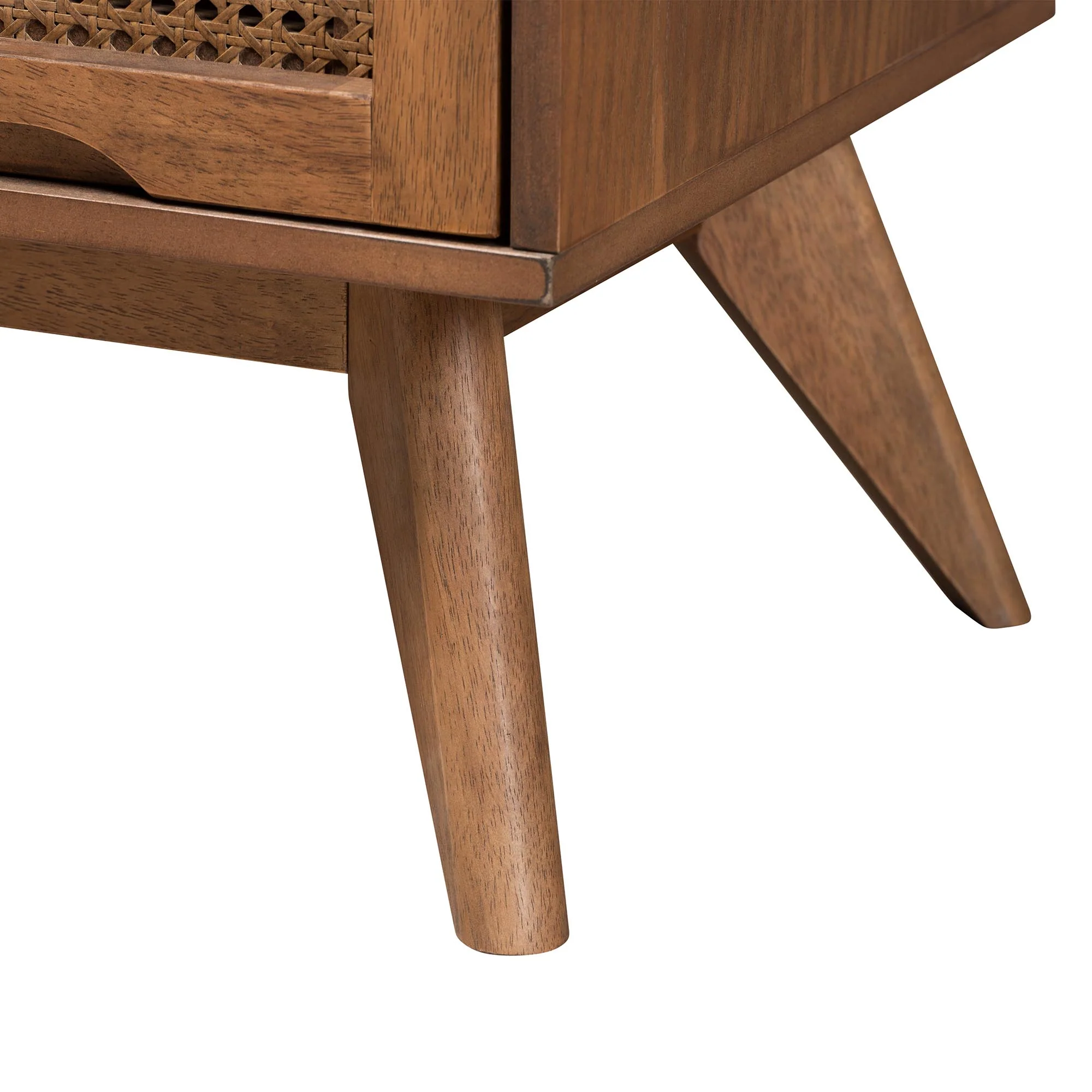 Baxton Studio Melora Mid-Century Modern Walnut Brown Finished Wood and Rattan Queen Size 4-Piece Bedroom Set - Image 2