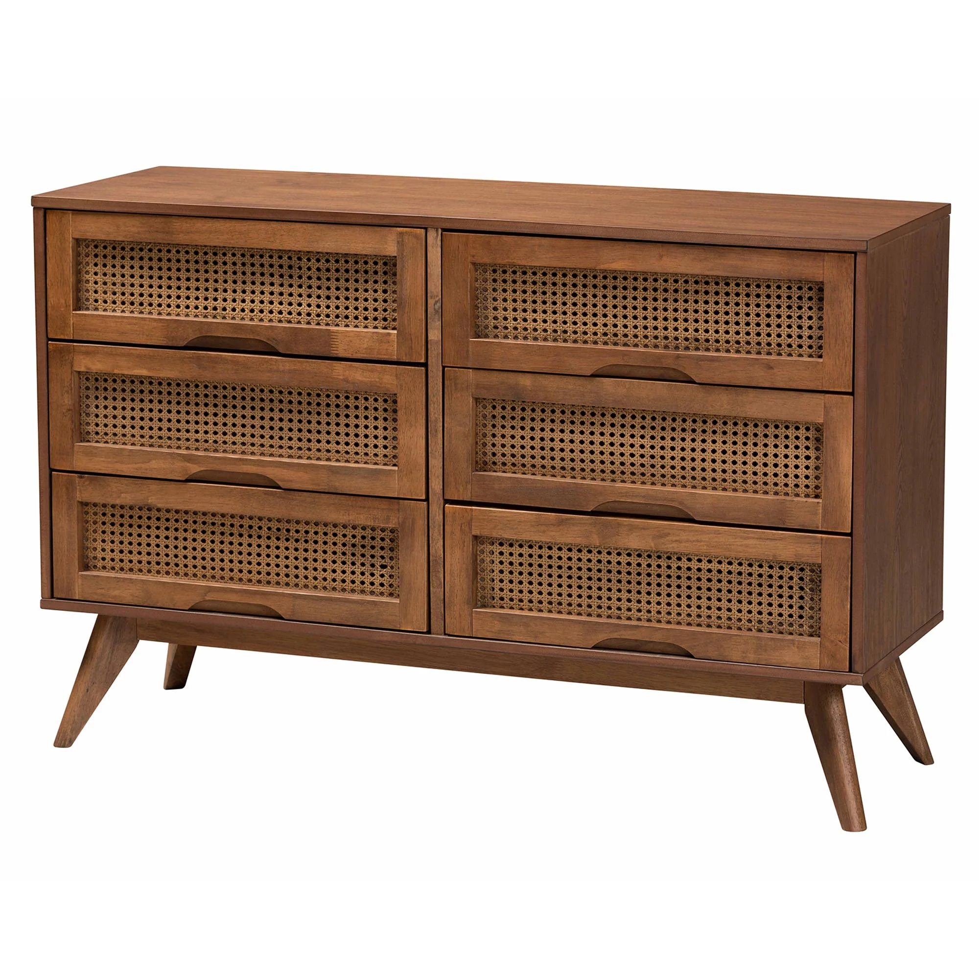 Baxton Studio Melora Mid-Century Modern Walnut Brown Finished Wood and Rattan Queen Size 5-Piece Bedroom Set - Image 11