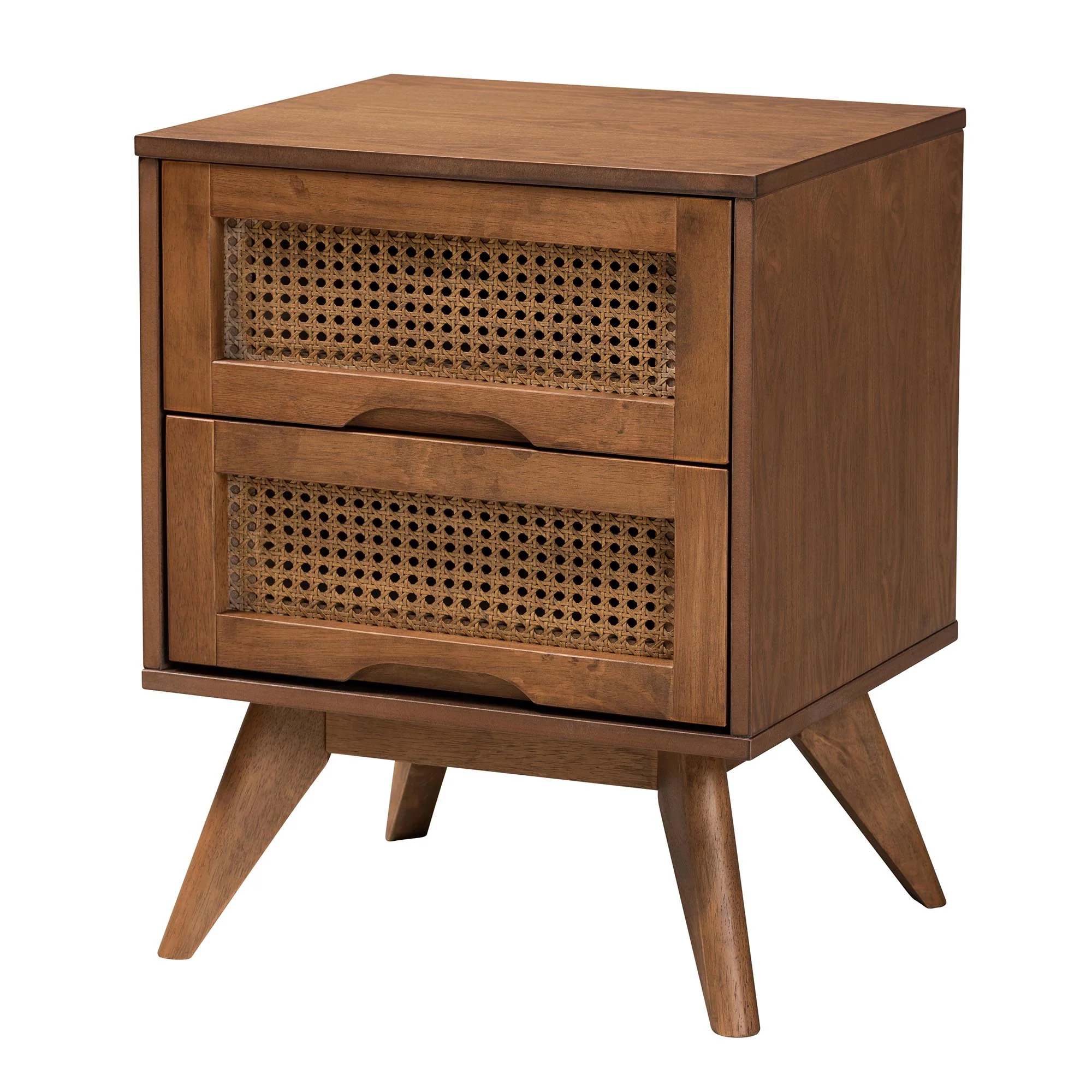 Baxton Studio Melora Mid-Century Modern Walnut Brown Finished Wood and Rattan Twin Size 3-Piece Bedroom Set - Image 8