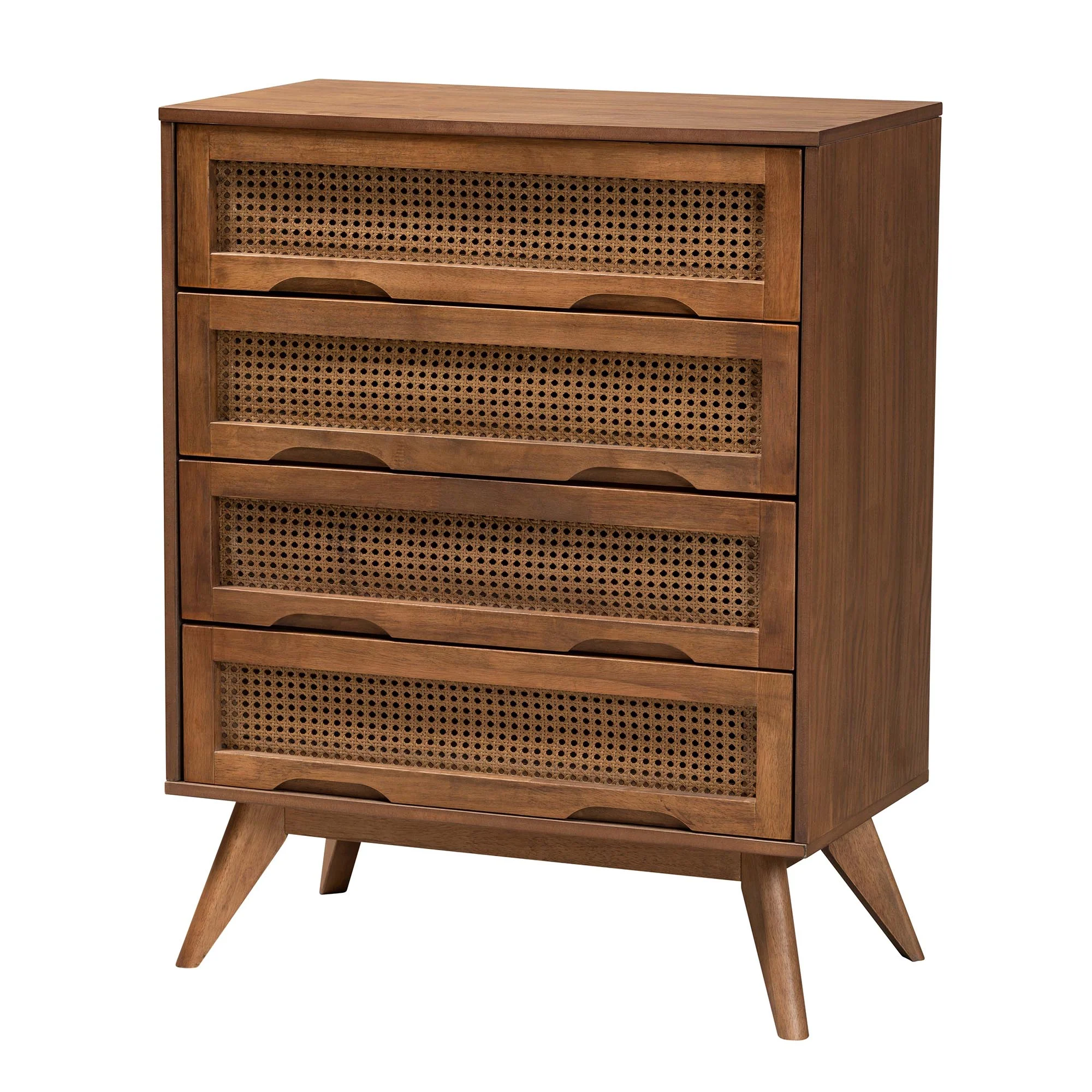 Baxton Studio Melora Mid-Century Modern Walnut Brown Finished Wood and Rattan Twin Size 5-Piece Bedroom Set - Image 10