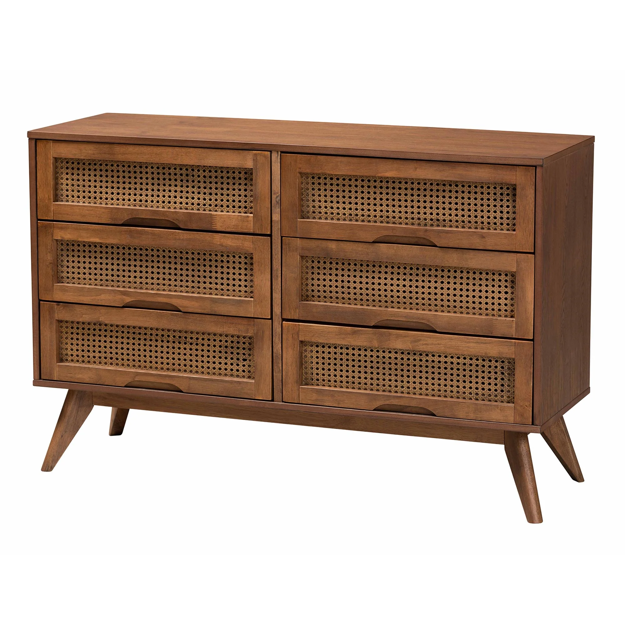 Baxton Studio Melora Mid-Century Modern Walnut Brown Finished Wood and Rattan Twin Size 5-Piece Bedroom Set - Image 11
