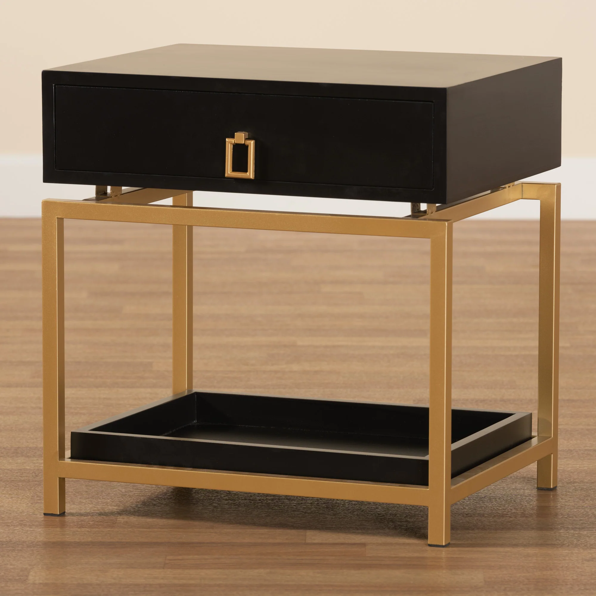 Baxton Studio Melosa Modern Glam and Luxe Black Finished Wood and Gold Metal 1-Drawer End Table - Image 2