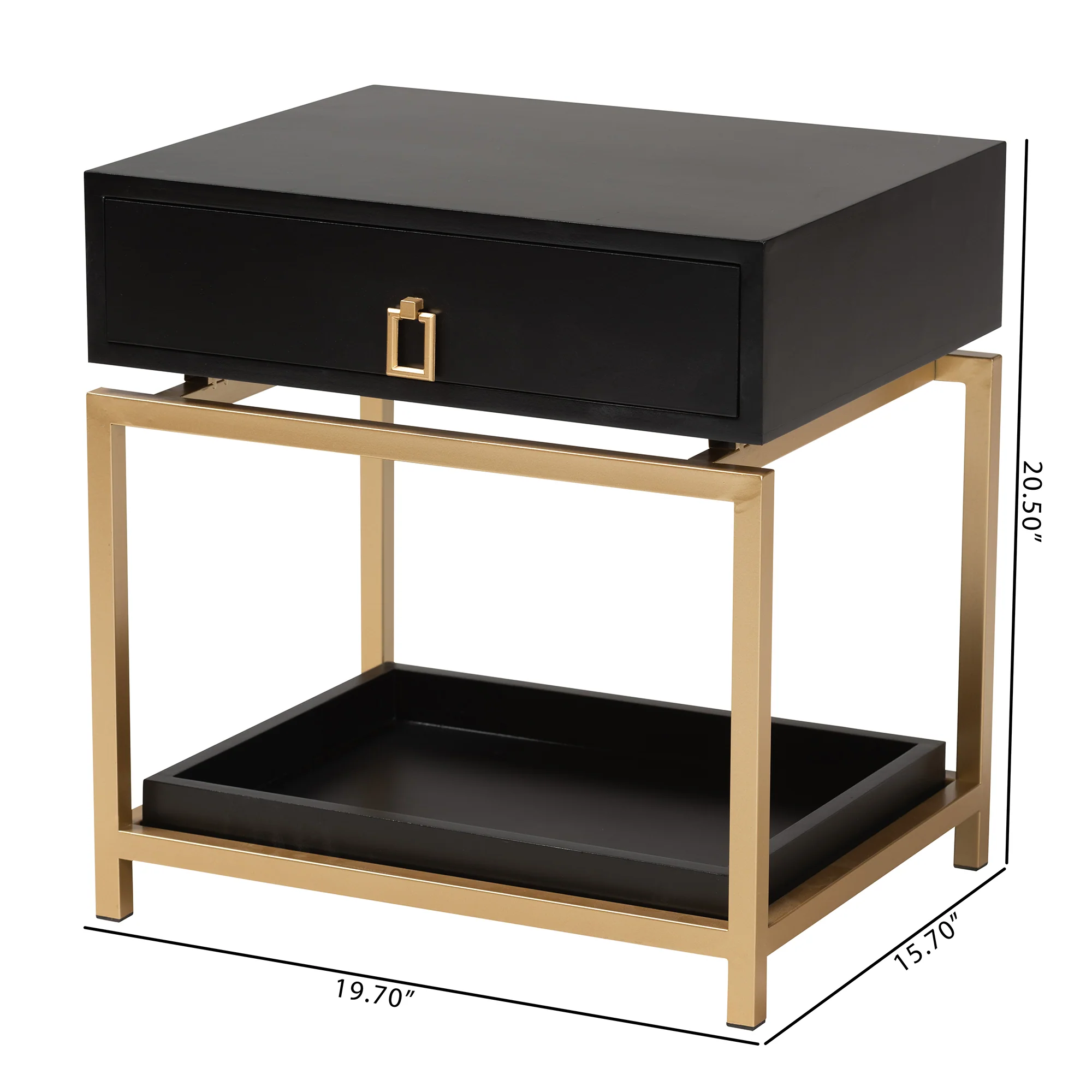 Baxton Studio Melosa Modern Glam and Luxe Black Finished Wood and Gold Metal 1-Drawer End Table - Image 3