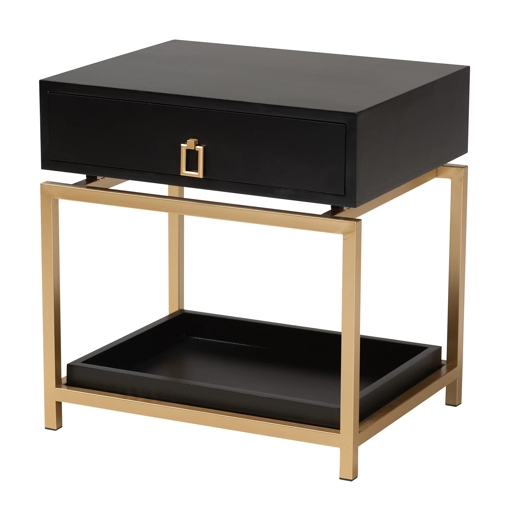 Baxton Studio Melosa Modern Glam and Luxe Black Finished Wood and Gold Metal 1-Drawer End Table - Image 4