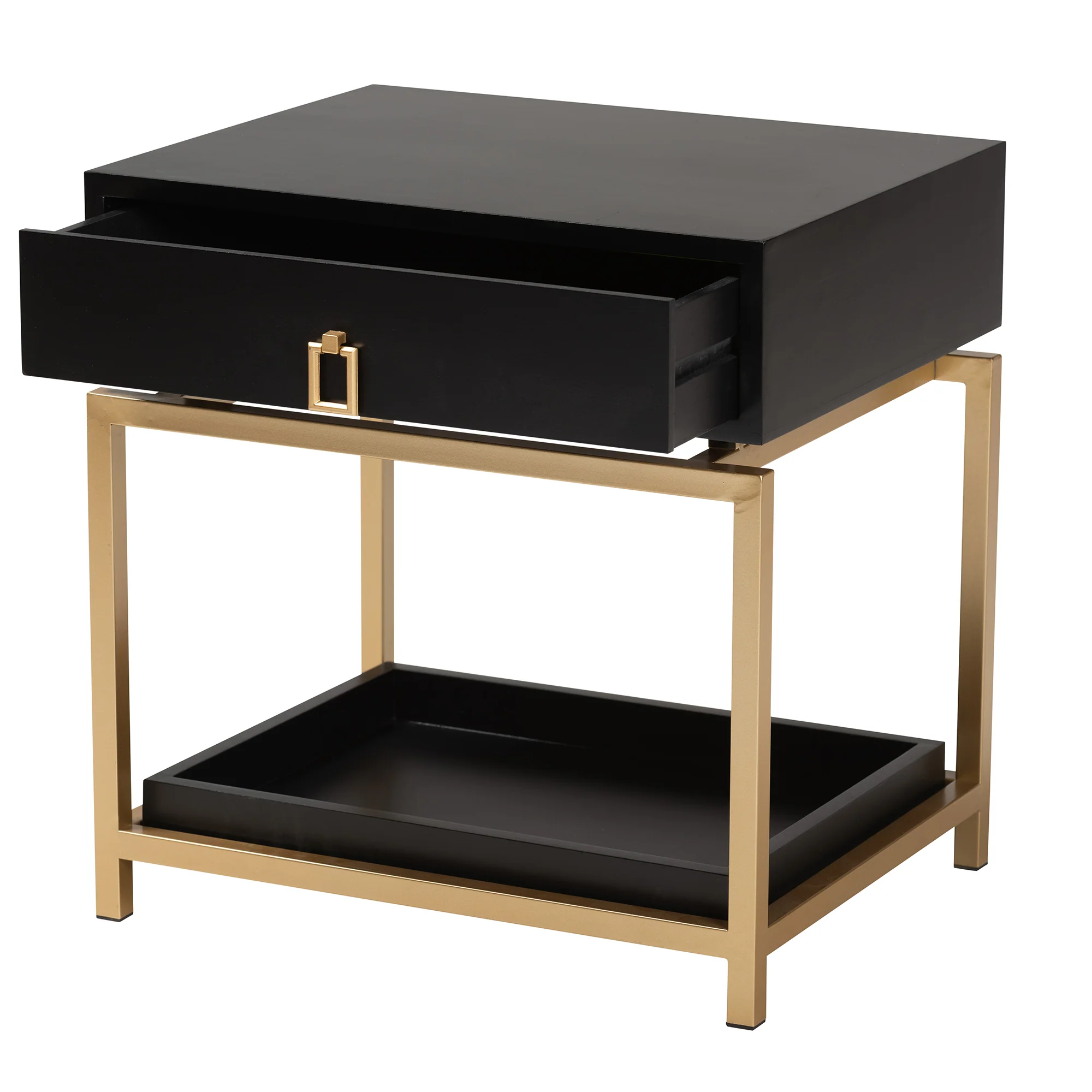 Baxton Studio Melosa Modern Glam and Luxe Black Finished Wood and Gold Metal 1-Drawer End Table - Image 5