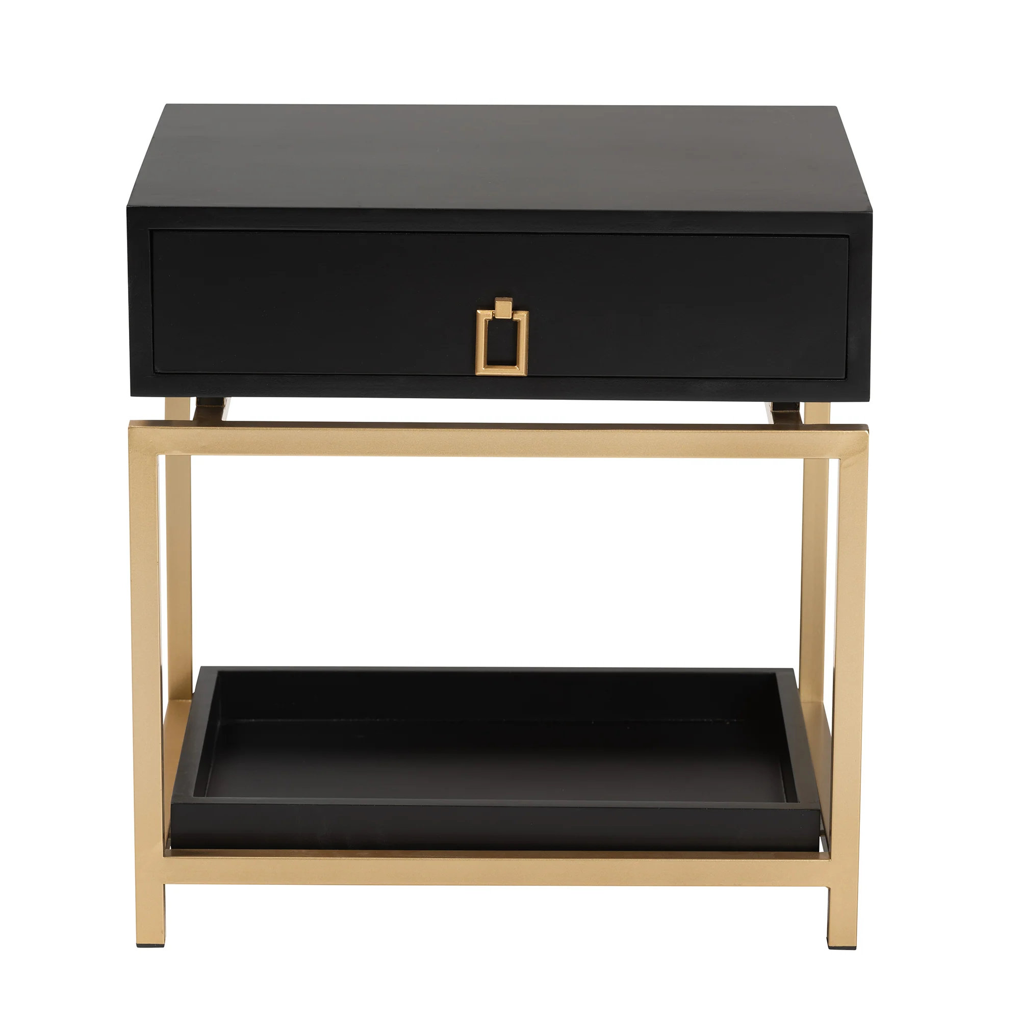 Baxton Studio Melosa Modern Glam and Luxe Black Finished Wood and Gold Metal 1-Drawer End Table - Image 6