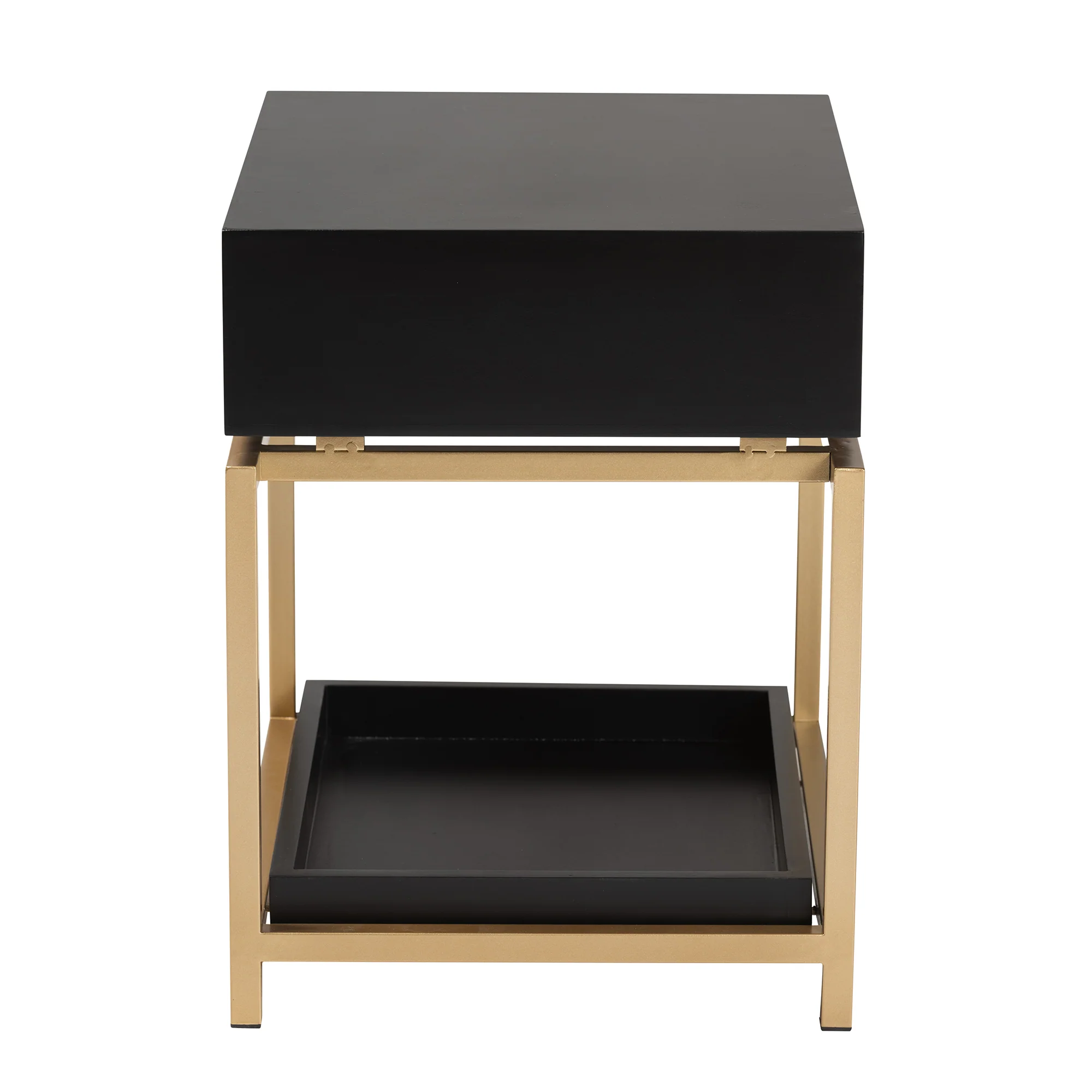 Baxton Studio Melosa Modern Glam and Luxe Black Finished Wood and Gold Metal 1-Drawer End Table - Image 7