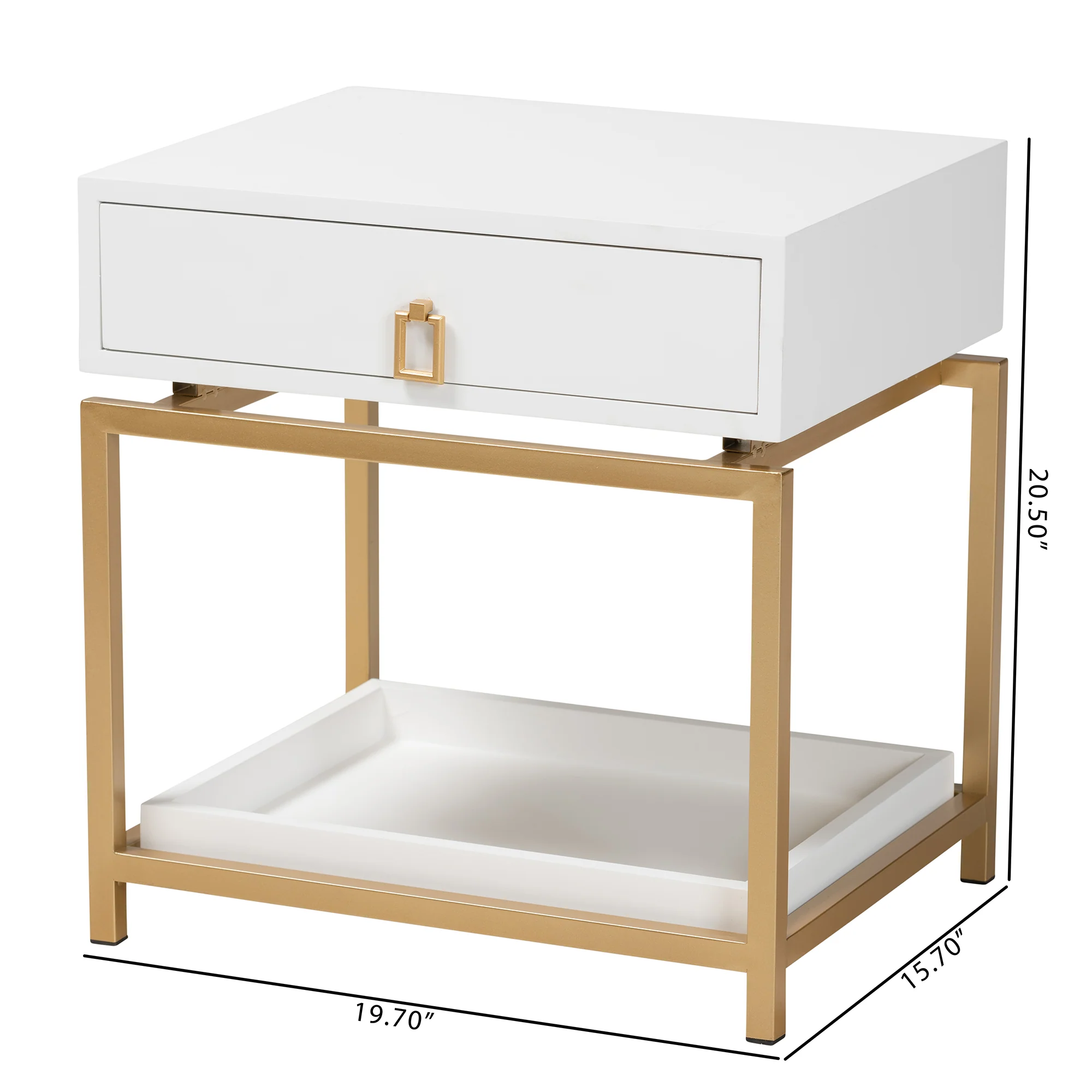 Baxton Studio Melosa Modern Glam and Luxe White Finished Wood and Gold Metal 1-Drawer End Table - Image 3