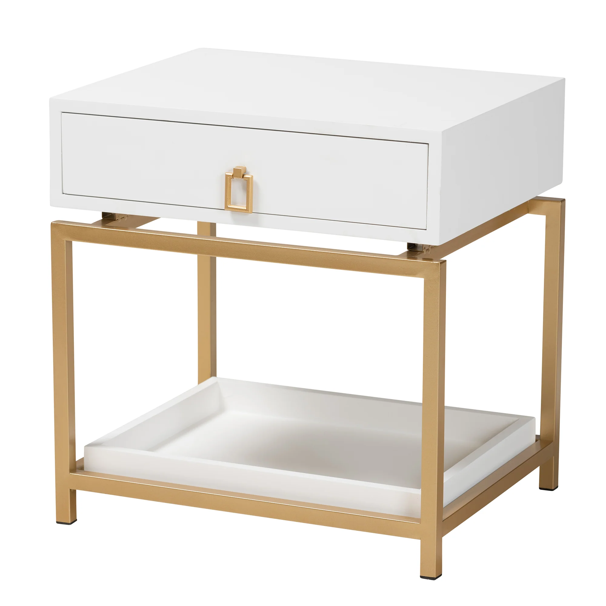 Baxton Studio Melosa Modern Glam and Luxe White Finished Wood and Gold Metal 1-Drawer End Table - Image 4