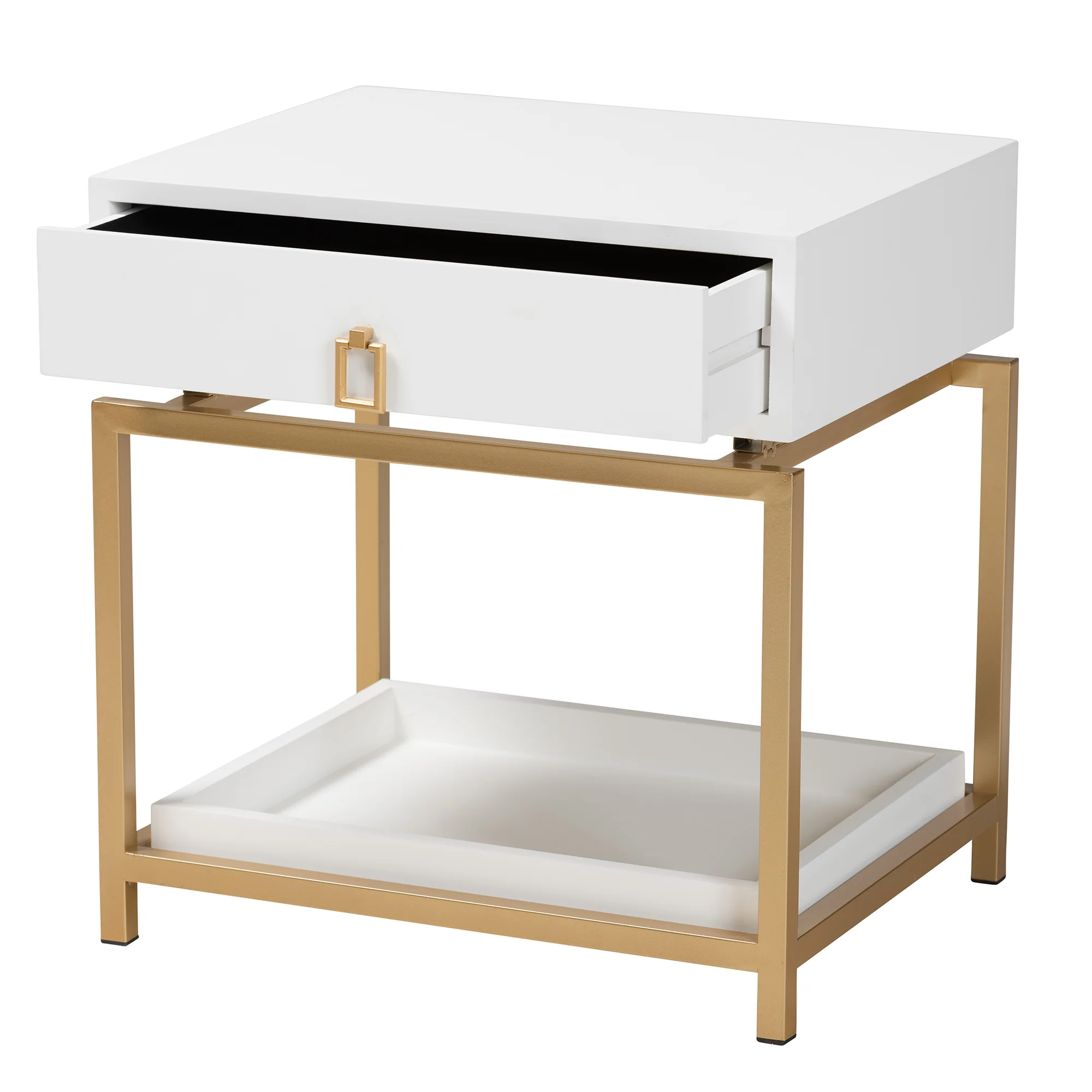 Baxton Studio Melosa Modern Glam and Luxe White Finished Wood and Gold Metal 1-Drawer End Table - Image 5