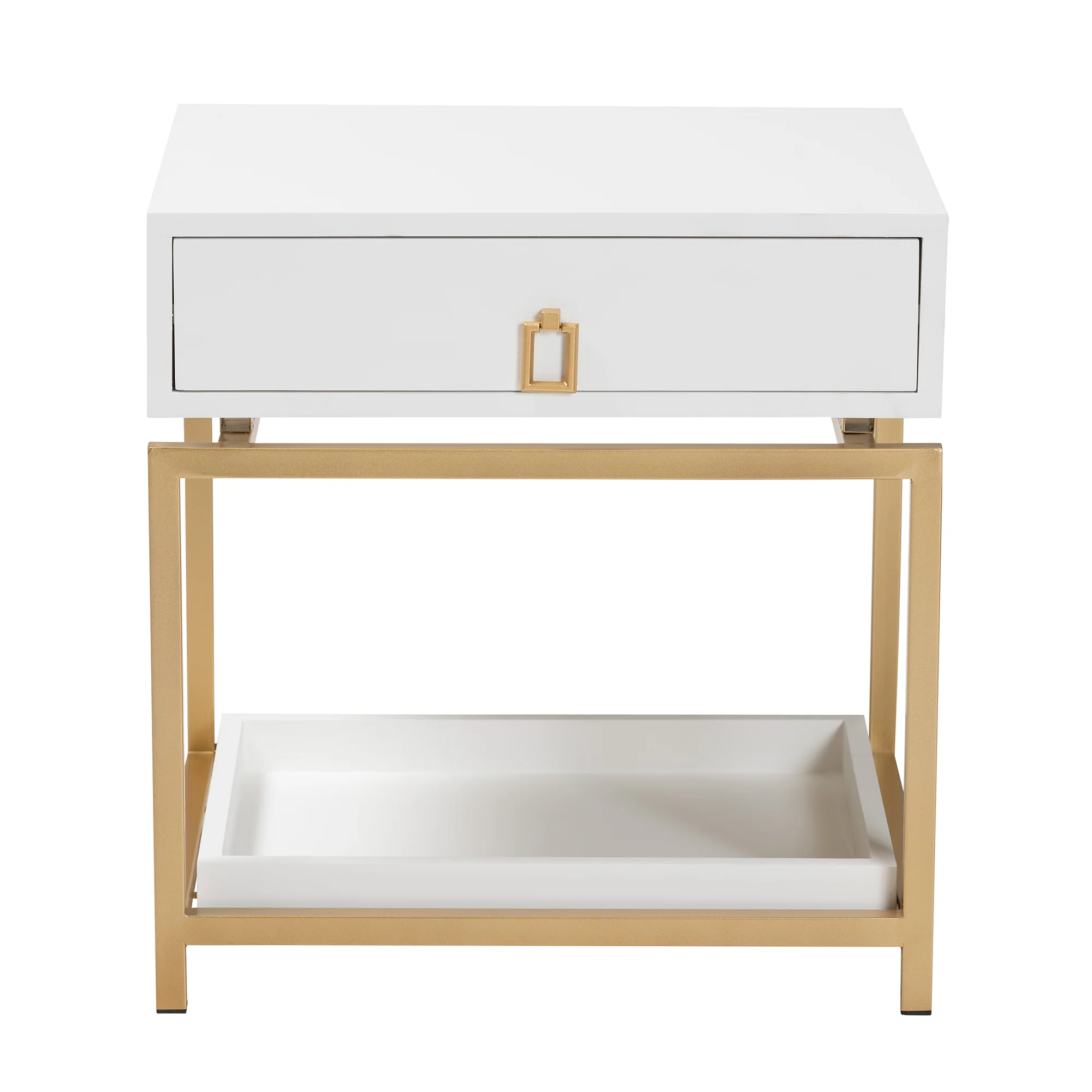 Baxton Studio Melosa Modern Glam and Luxe White Finished Wood and Gold Metal 1-Drawer End Table - Image 6