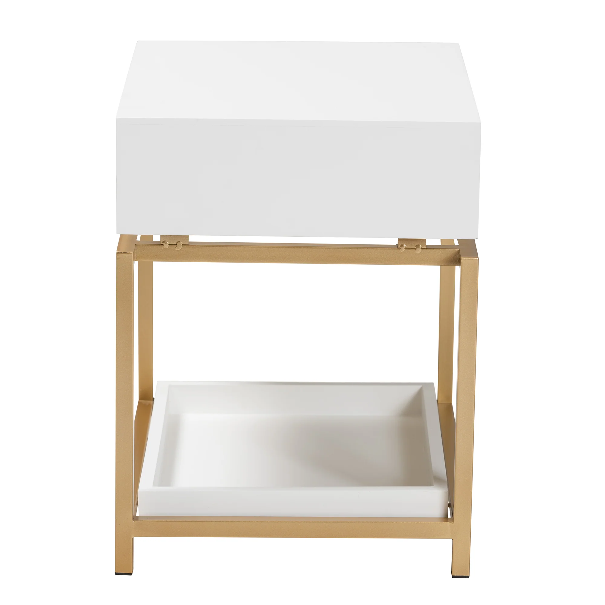 Baxton Studio Melosa Modern Glam and Luxe White Finished Wood and Gold Metal 1-Drawer End Table - Image 7