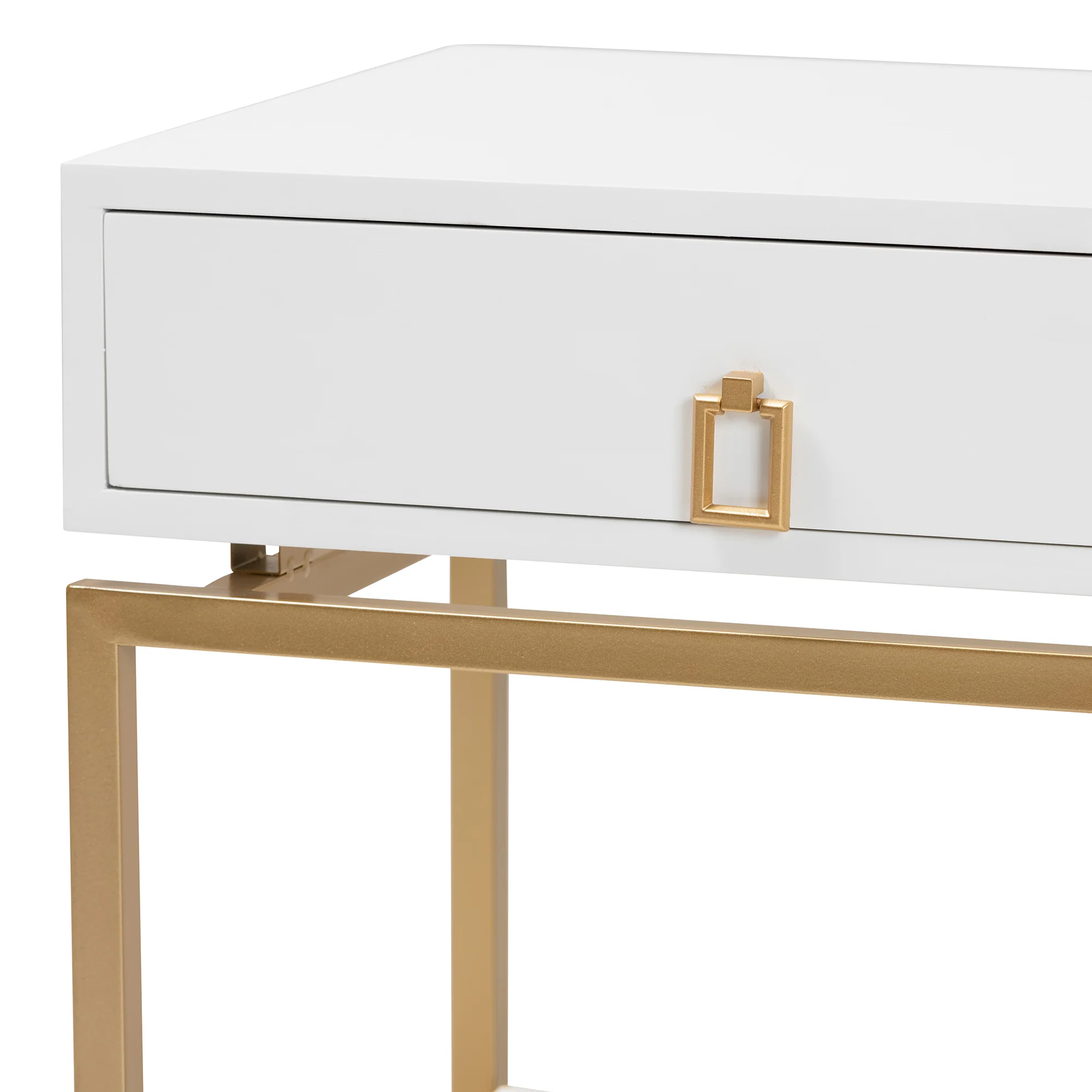 Baxton Studio Melosa Modern Glam and Luxe White Finished Wood and Gold Metal 1-Drawer End Table - Image 8
