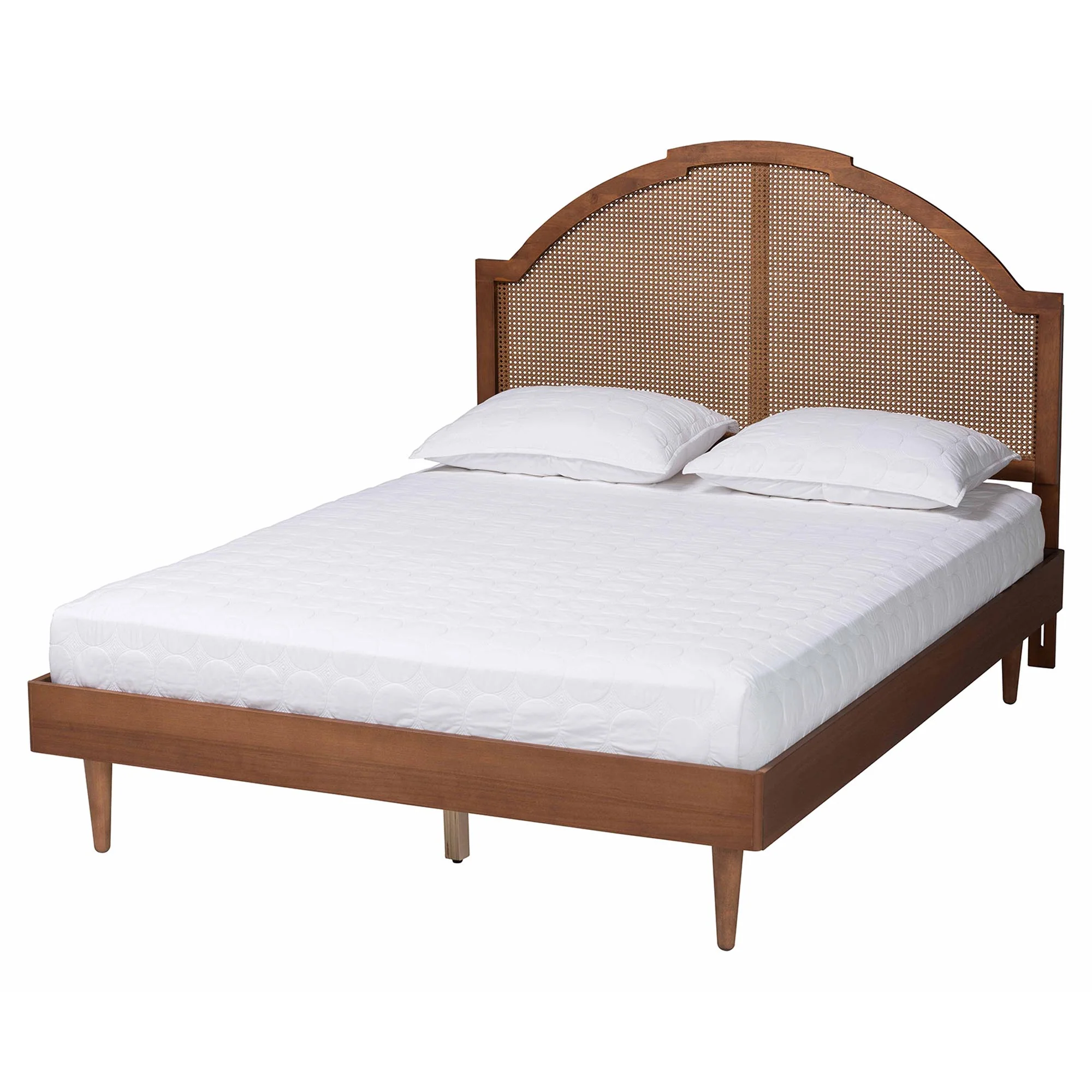 Baxton Studio Mendel Mid-Century Walnut Brown Wood and Rattan King Size Platform Bed - Image 6