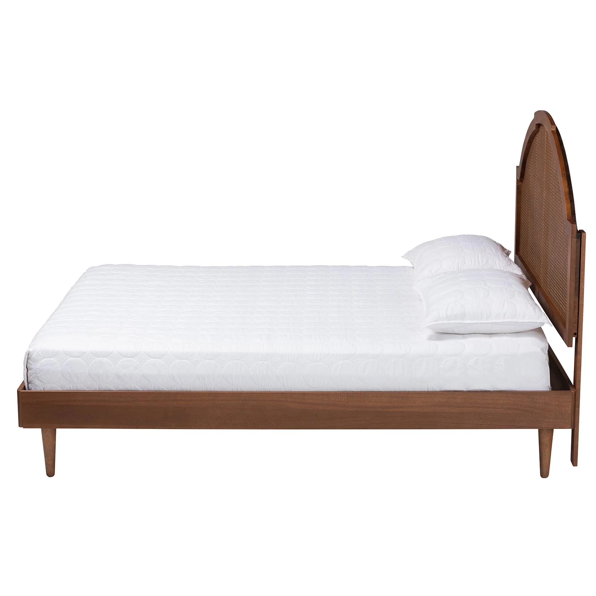 Baxton Studio Mendel Mid-Century Walnut Brown Wood and Rattan King Size Platform Bed - Image 7