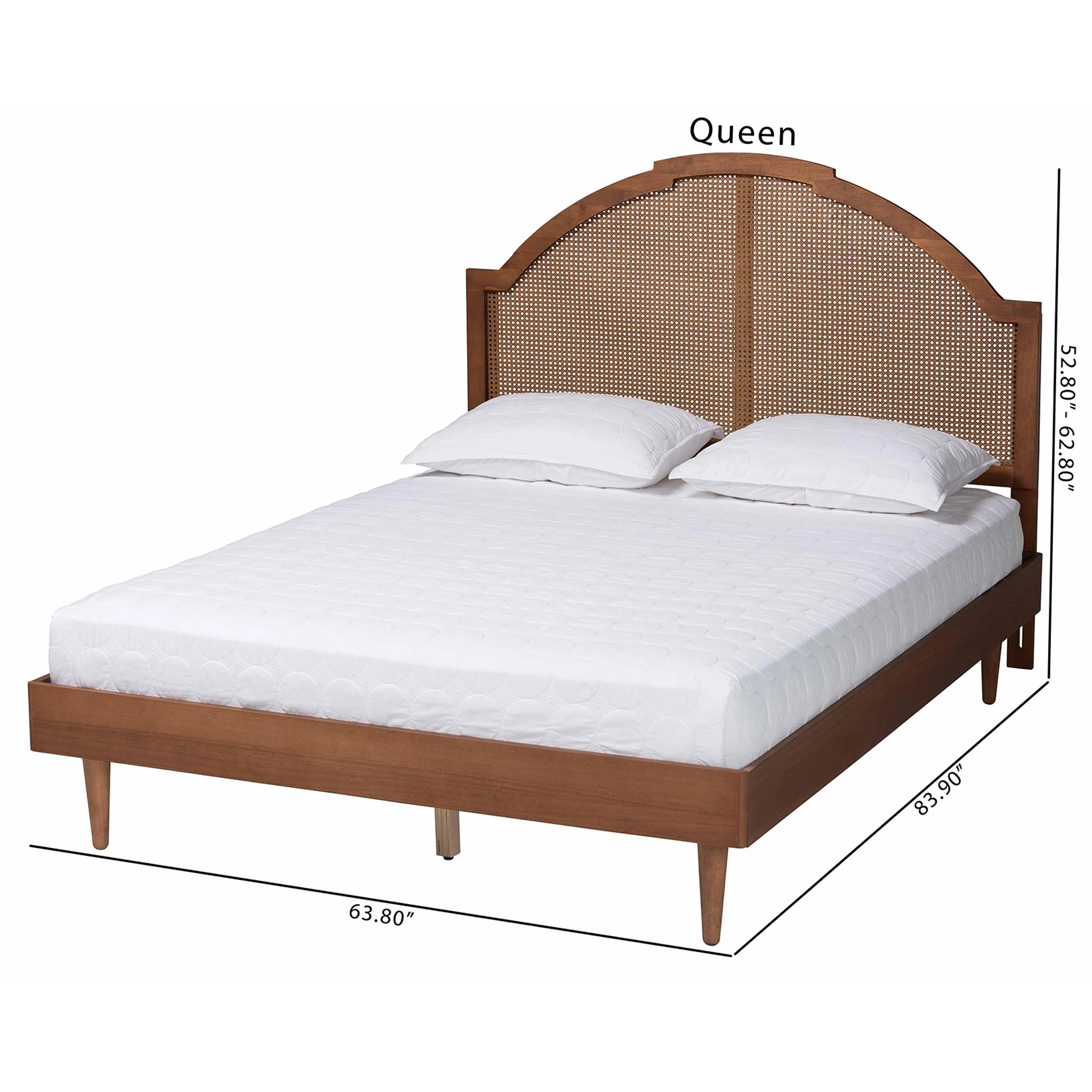 Baxton Studio Mendel Mid-Century Walnut Brown Wood and Rattan Queen Size Platform Bed - Image 3