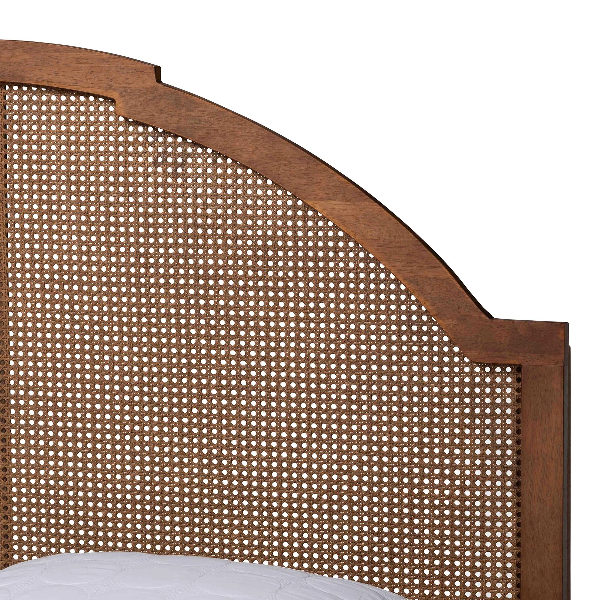 Baxton Studio Mendel Mid-Century Walnut Brown Wood and Rattan Queen Size Platform Bed - Image 9