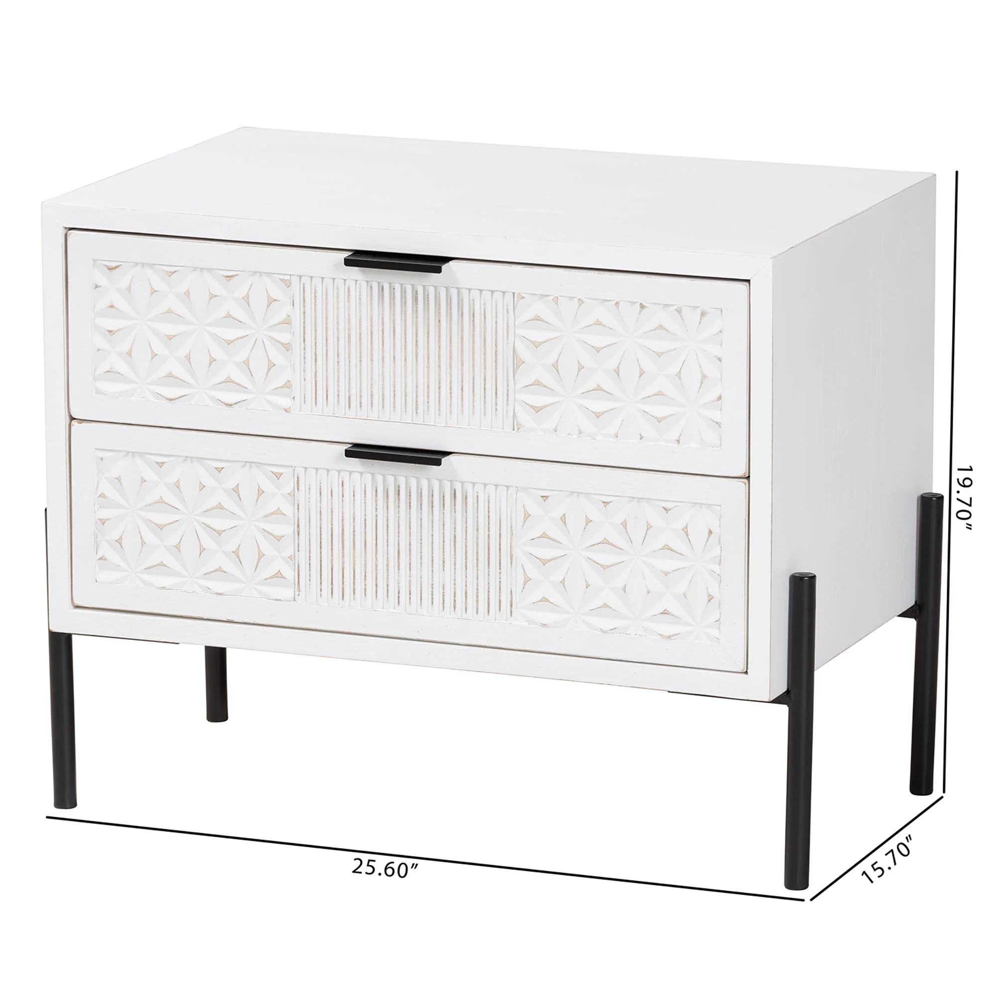 Baxton Studio Merryn Mid-Century Transitional Distressed White Finished Wood and Black Metal 2-Drawer Storage Cabinet - Image 10