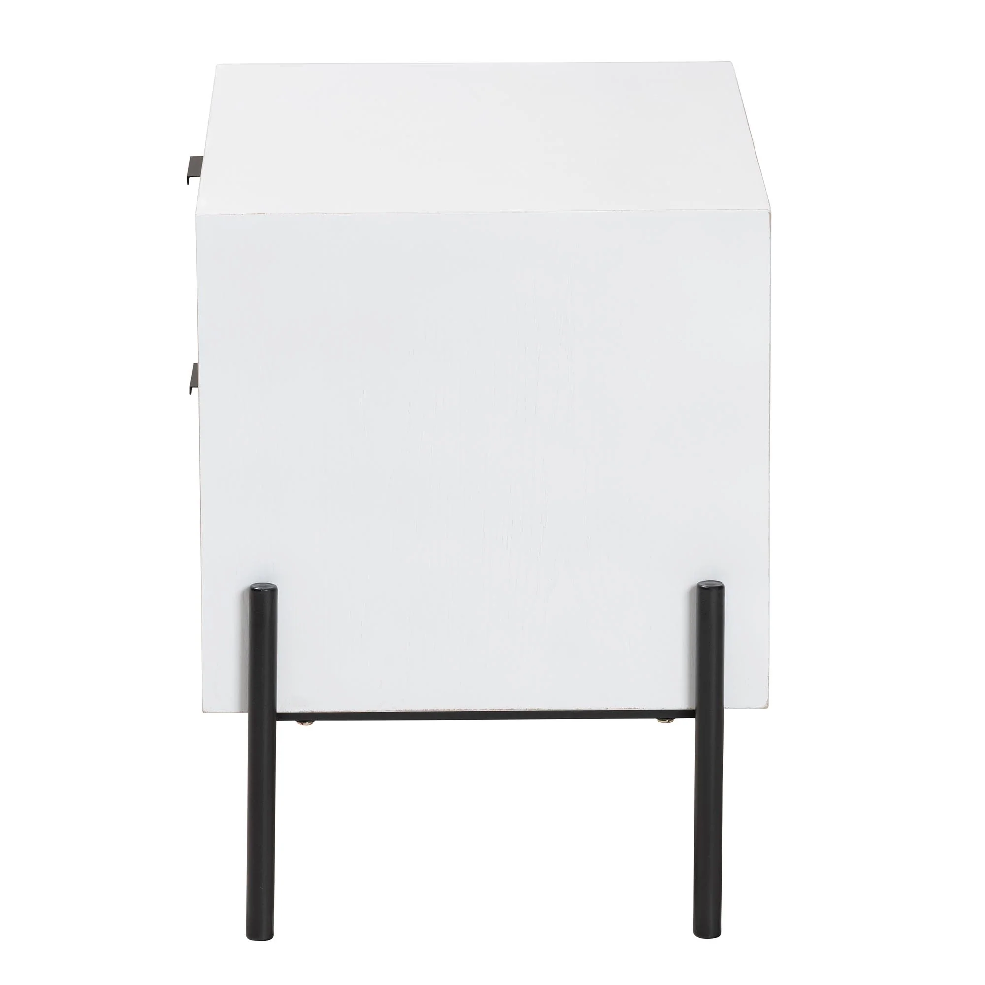 Baxton Studio Merryn Mid-Century Transitional Distressed White Finished Wood and Black Metal 2-Drawer Storage Cabinet - Image 5