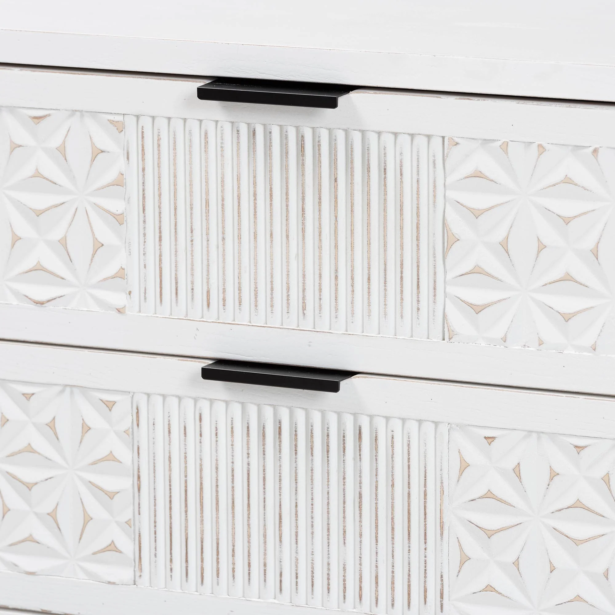 Baxton Studio Merryn Mid-Century Transitional Distressed White Finished Wood and Black Metal 2-Drawer Storage Cabinet - Image 6