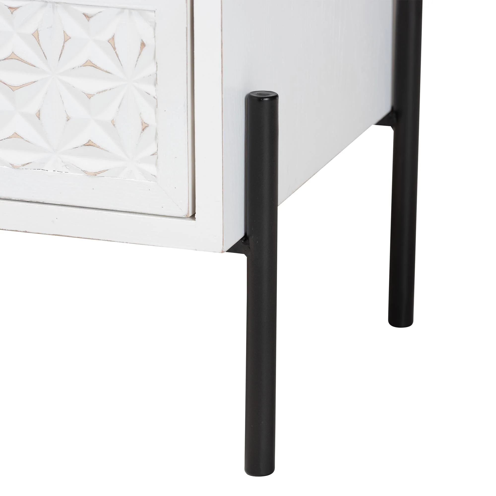 Baxton Studio Merryn Mid-Century Transitional Distressed White Finished Wood and Black Metal 2-Drawer Storage Cabinet - Image 7
