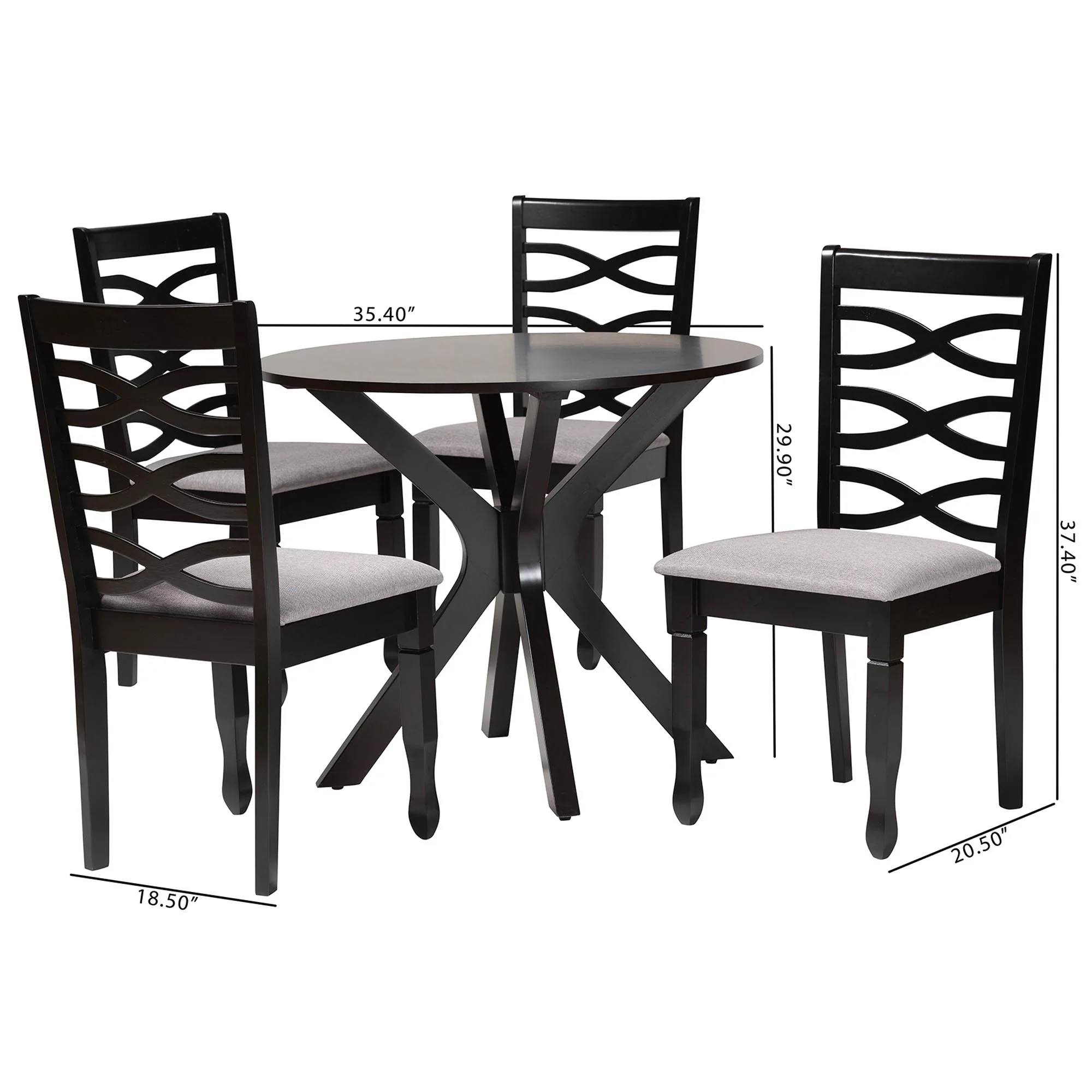 Baxton Studio Mila Modern Grey Fabric and Dark Brown Finished Wood 5-Piece Dining Set - Image 10