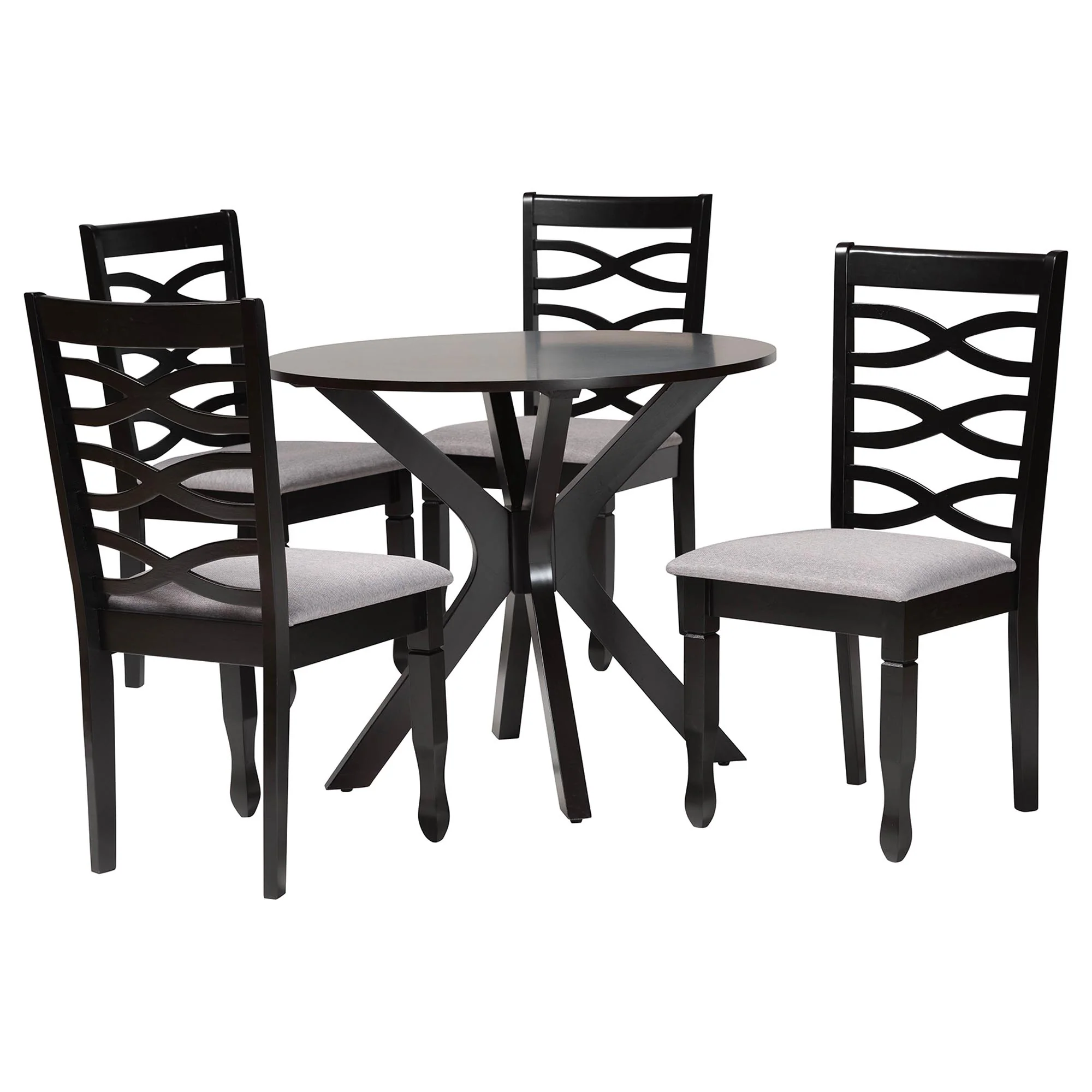 Baxton Studio Mila Modern Grey Fabric and Dark Brown Finished Wood 5-Piece Dining Set - Image 2