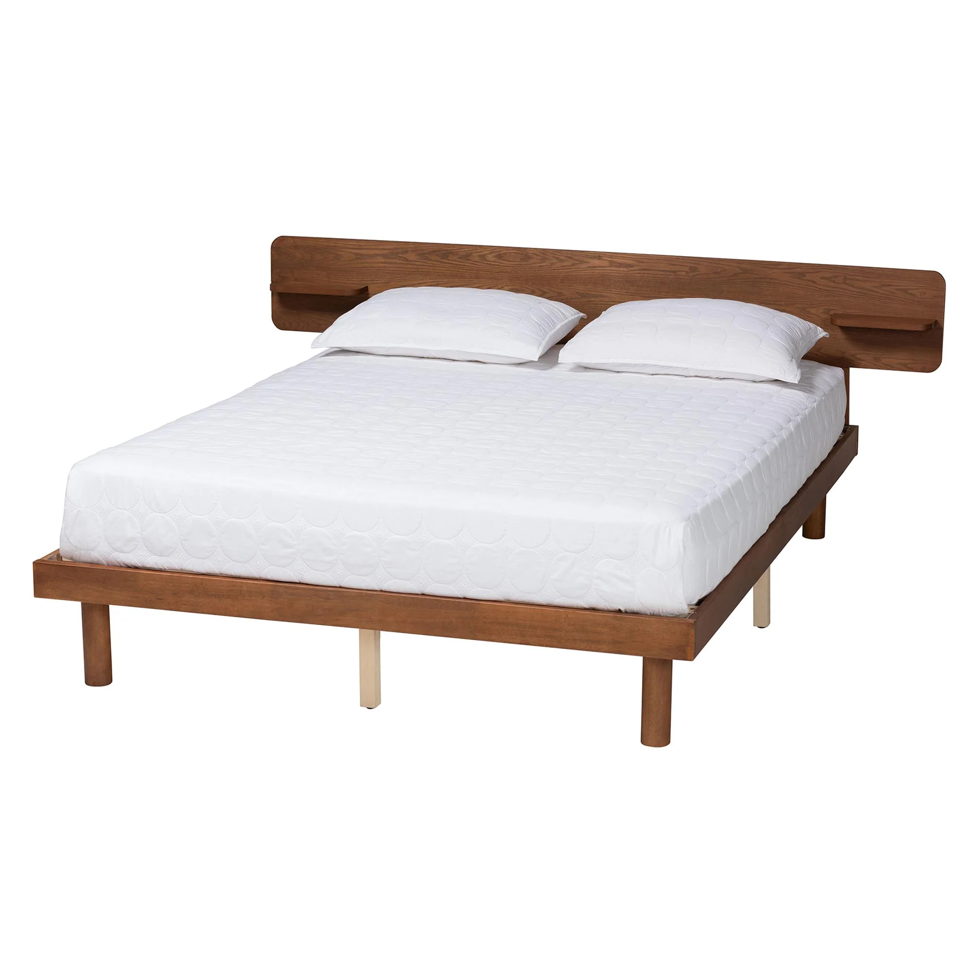 Baxton Studio Morana Mid-Century Modern Walnut Brown Finished Wood Queen Size Platform Bed with Built-in Shelf - Image 2